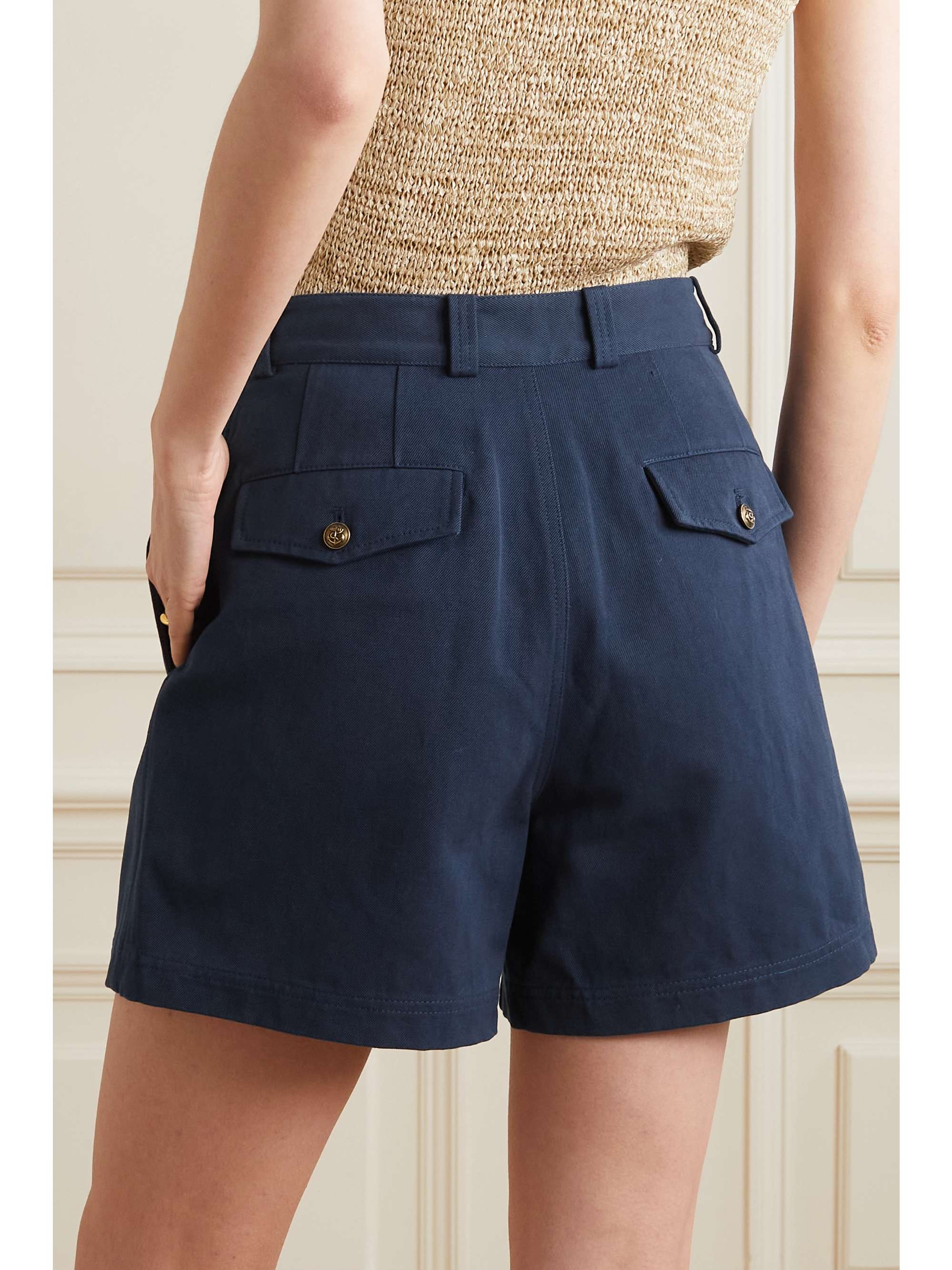 Pleated cotton and linen-blend twill shorts view