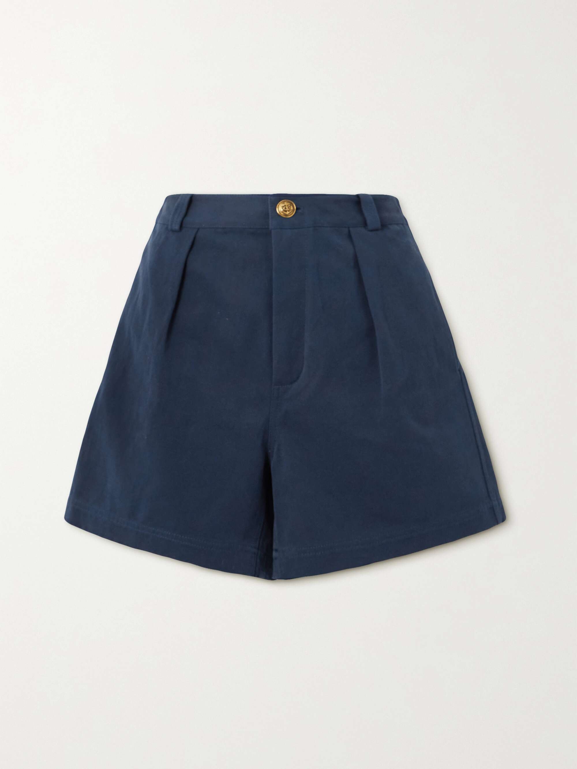 Pleated cotton and linen-blend twill shorts view