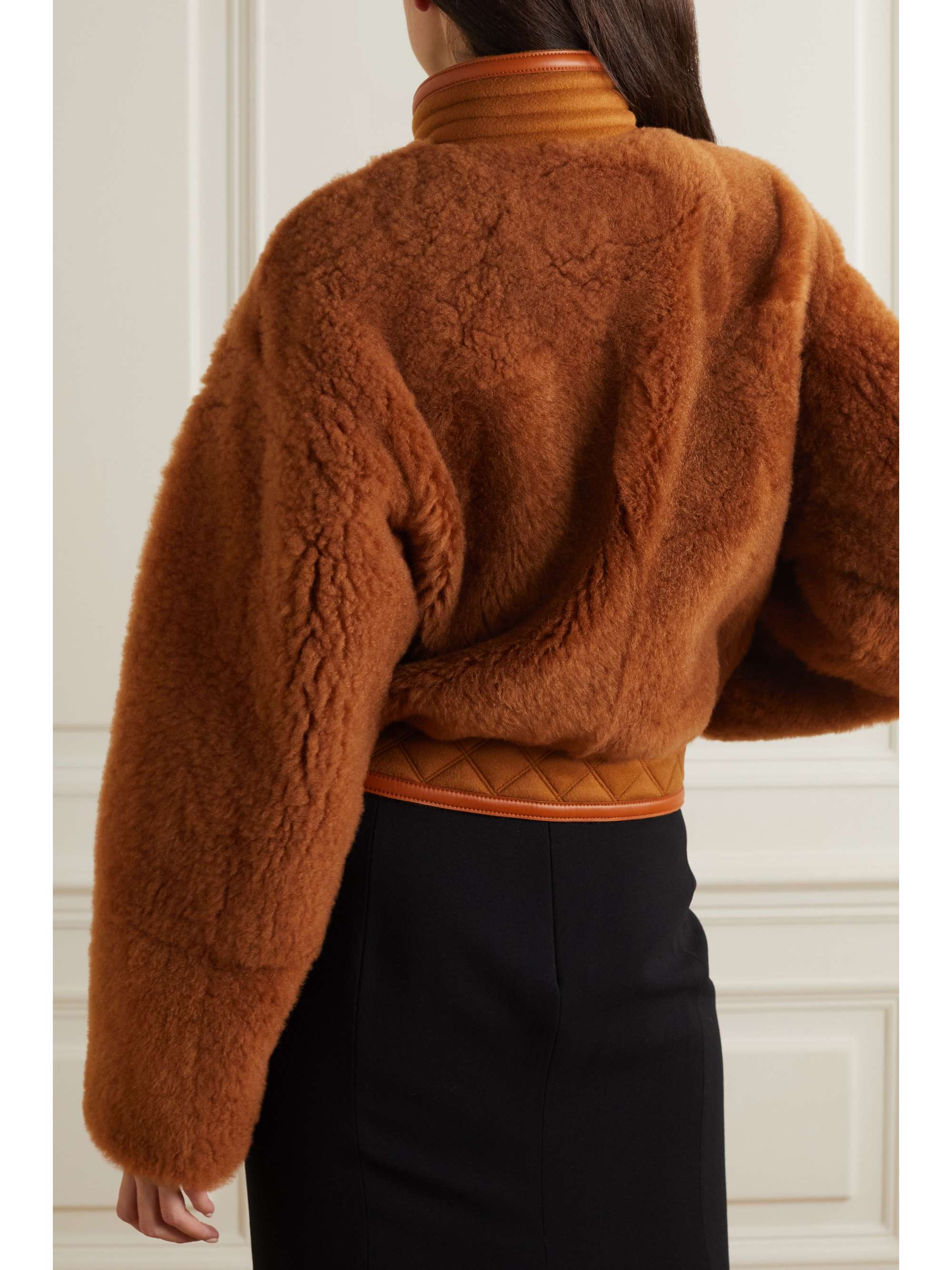 Leather and quilted cashmere-trimmed shearling jacket view