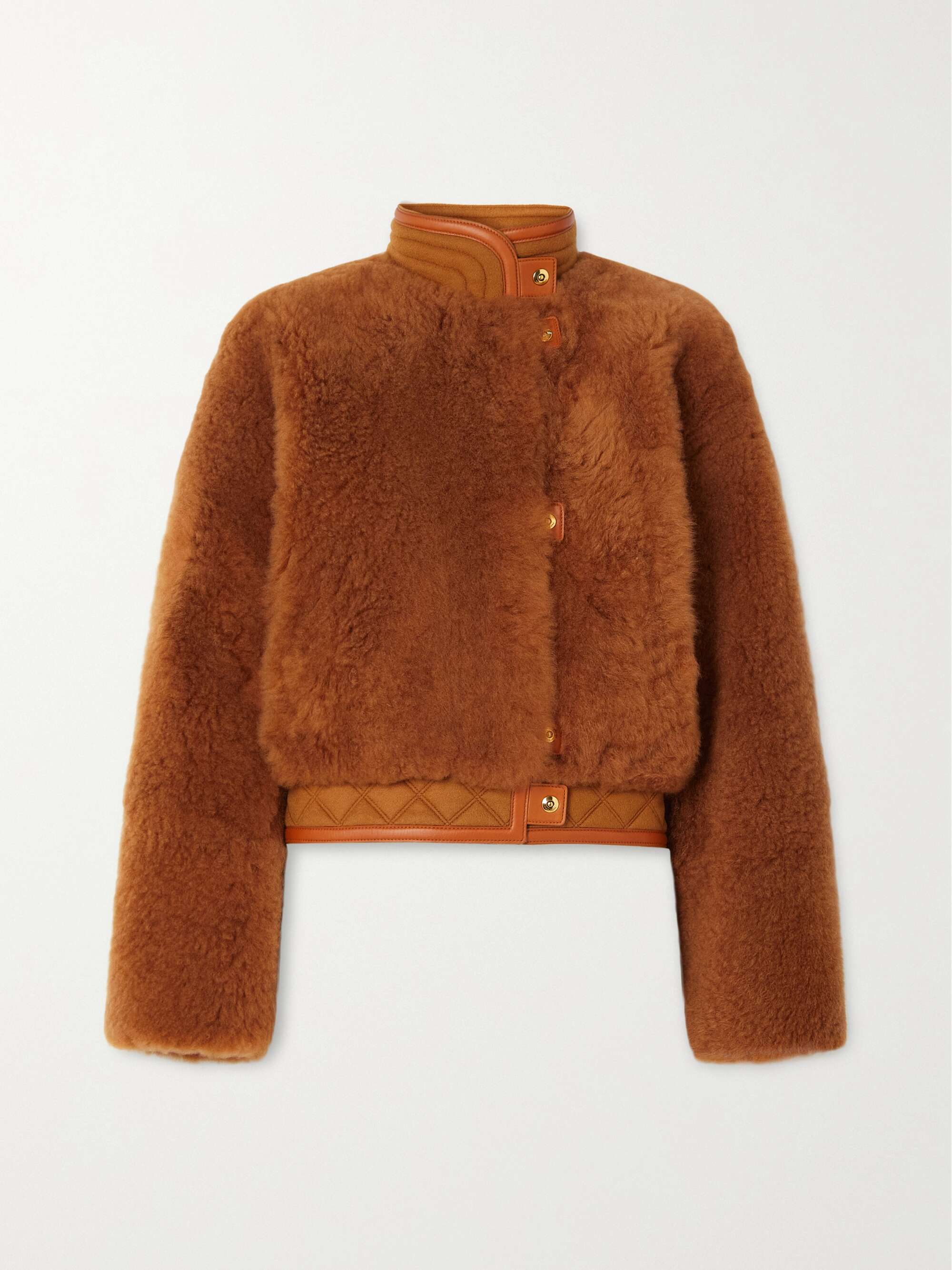 Leather and quilted cashmere-trimmed shearling jacket view