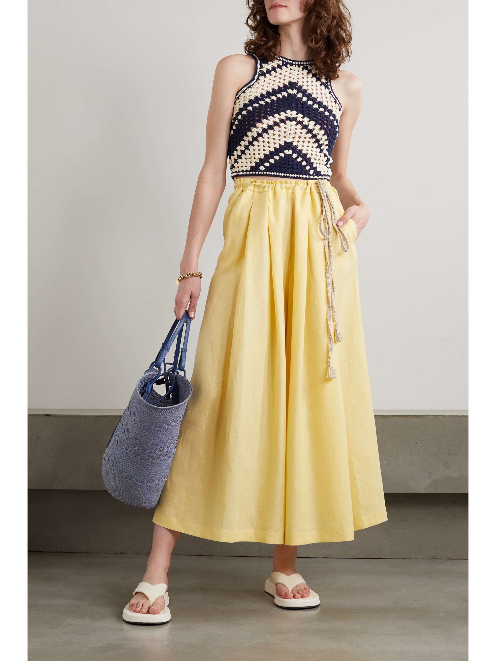 Belted linen wide-leg pants view