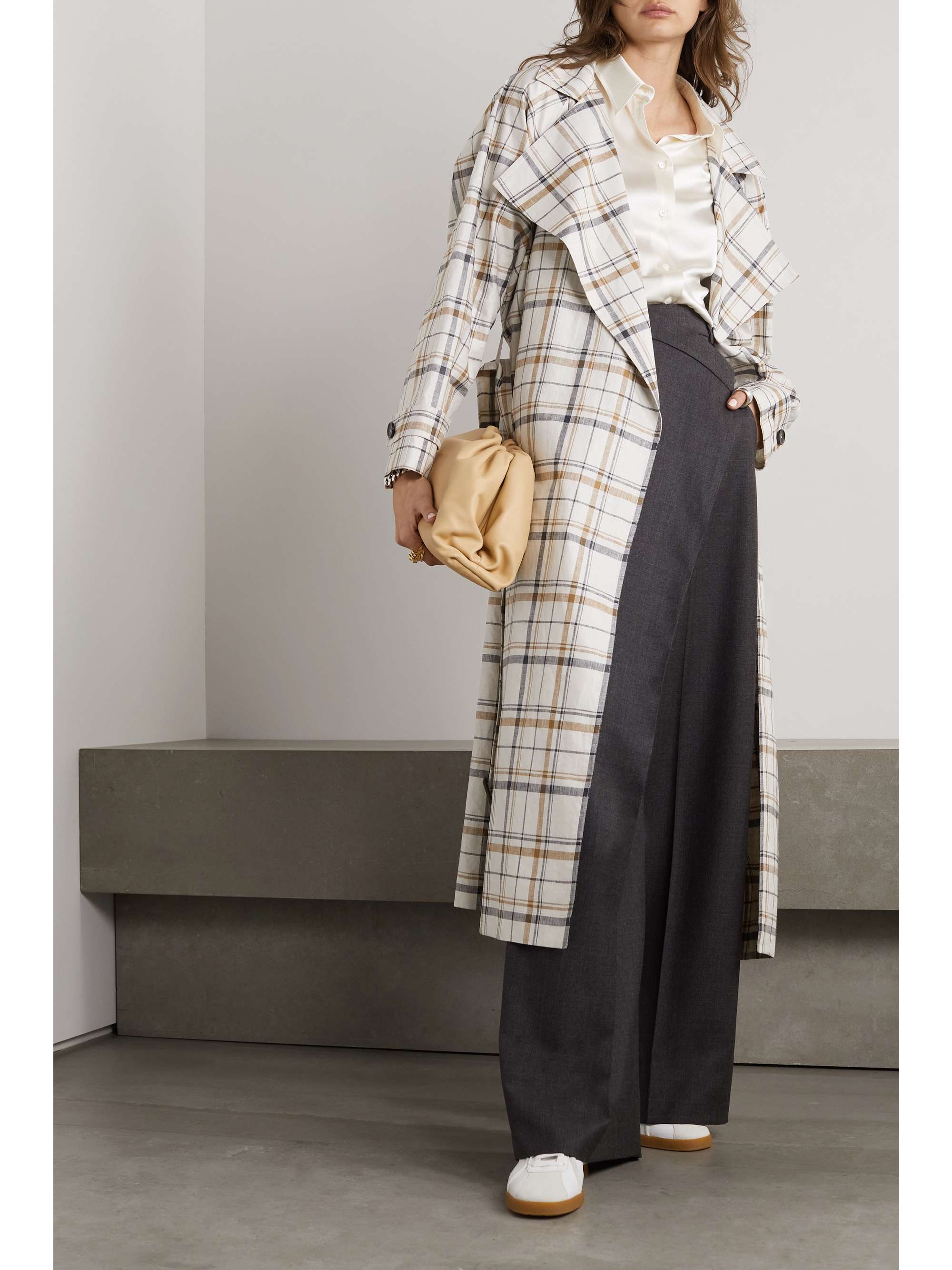 Bille checked belted linen trench coat view