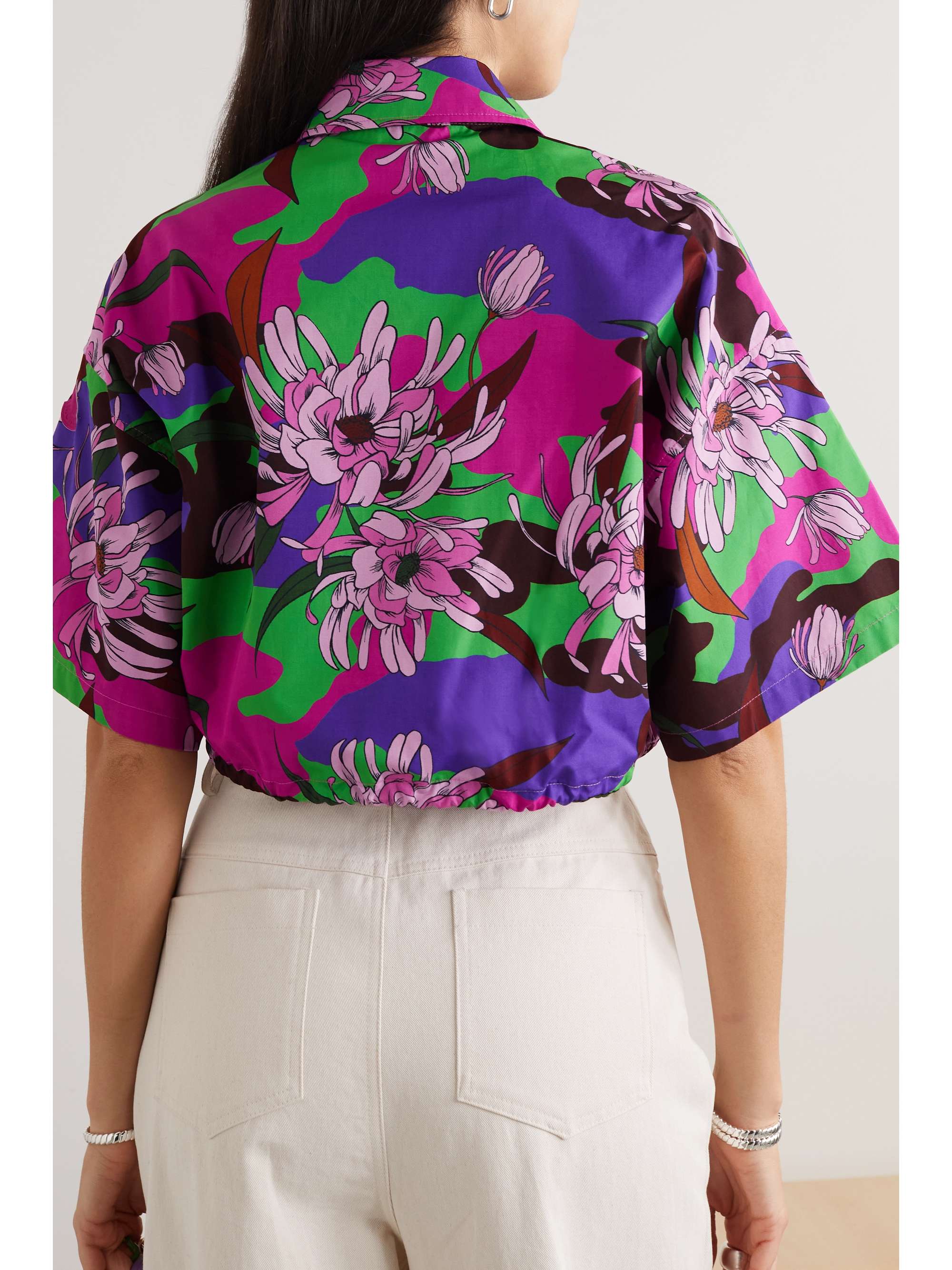 Cropped floral-print cotton-poplin shirt view