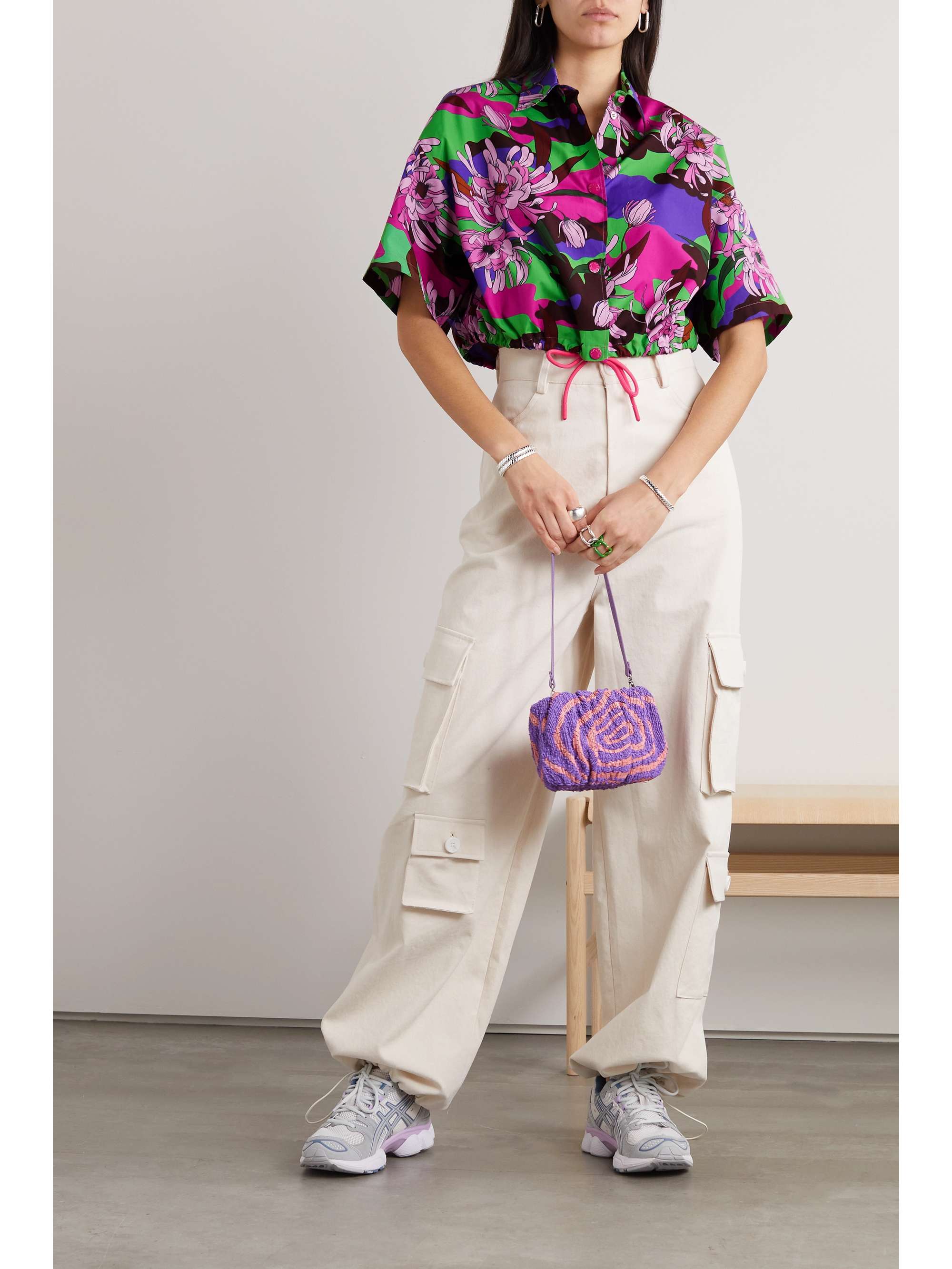 Cropped floral-print cotton-poplin shirt view