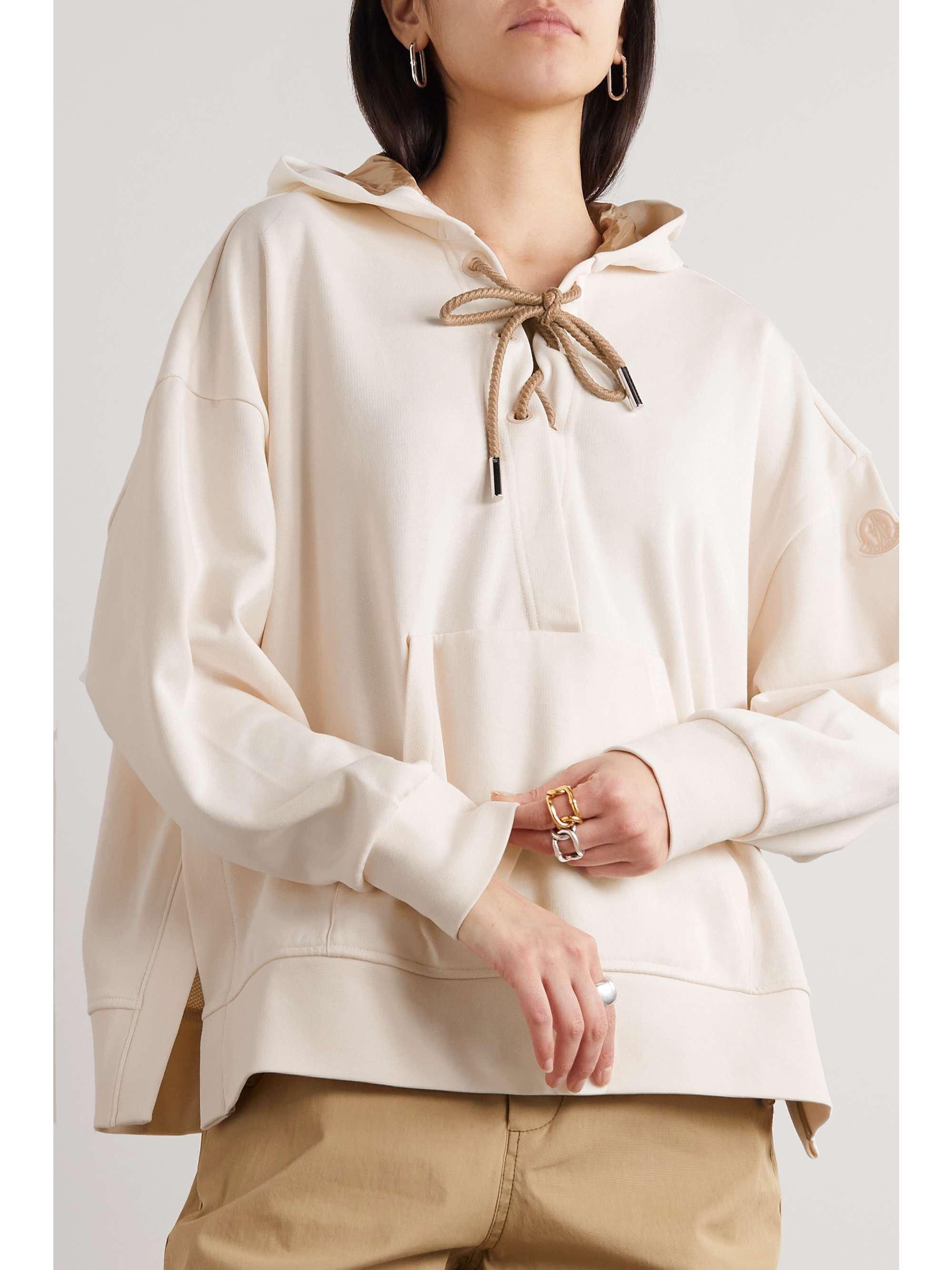 Lace-up cotton-blend jersey hoodie view