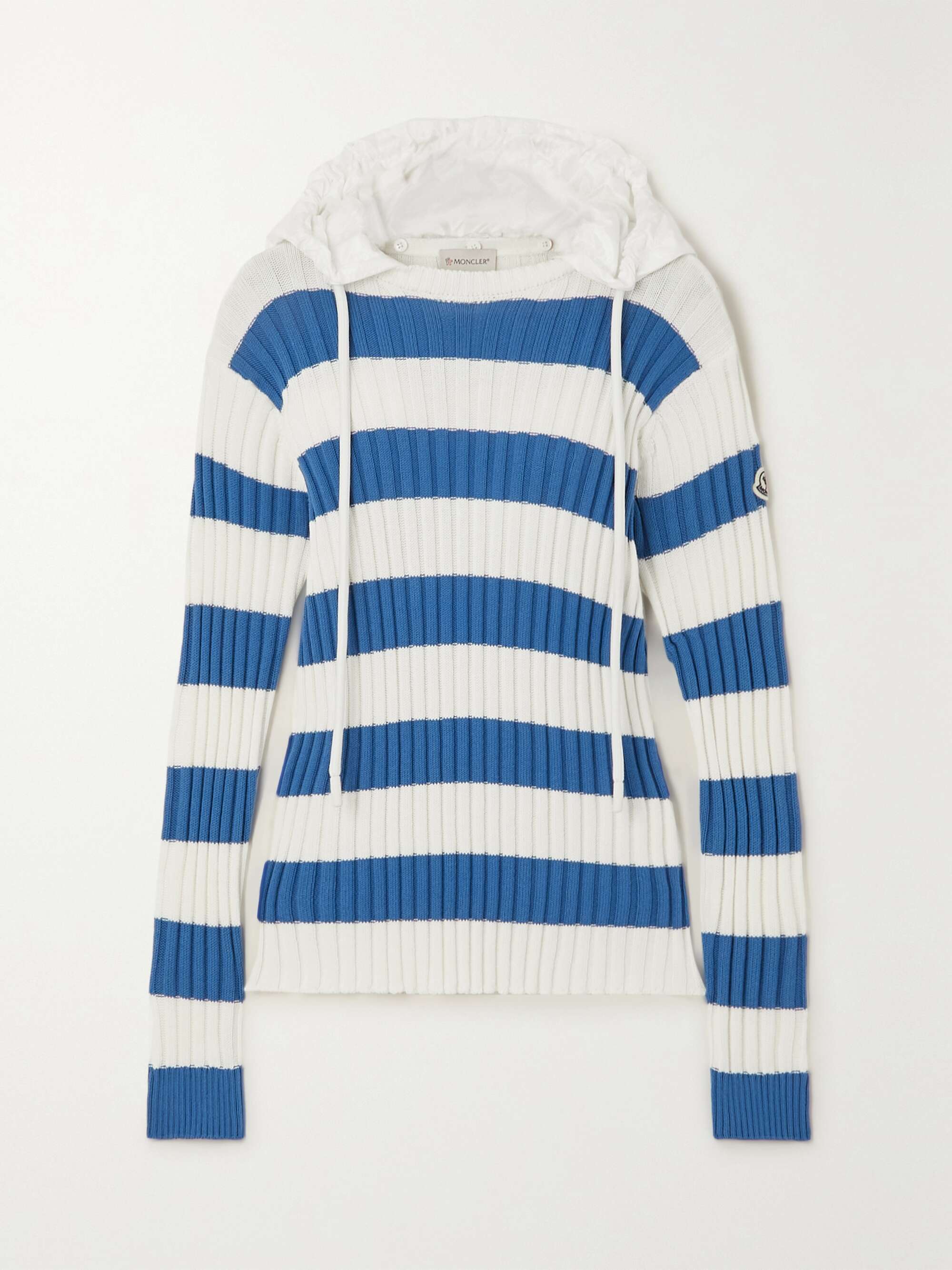 Shell-trimmed striped ribbed cotton hoodie view