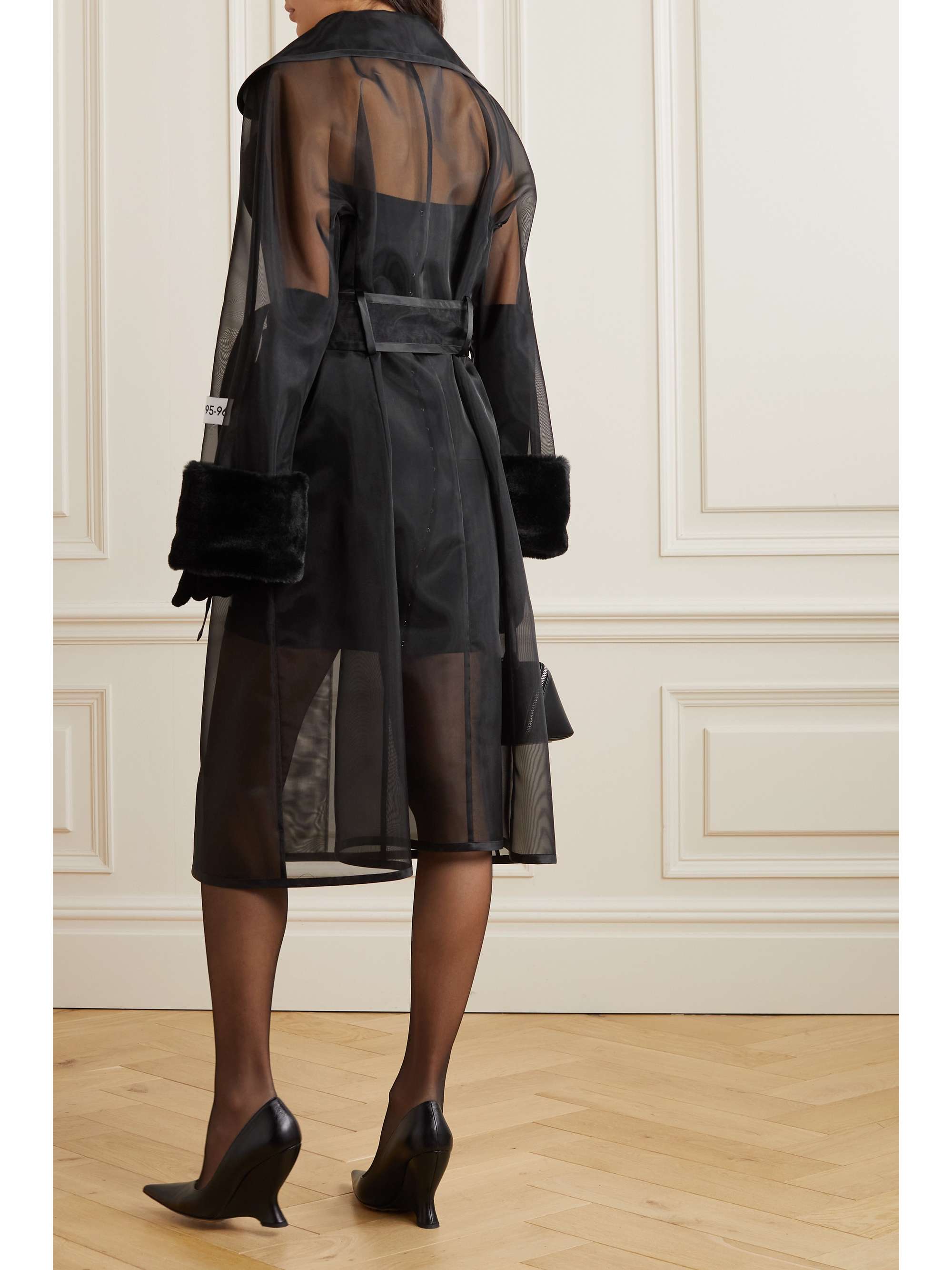 Kim faux fur-trimmed organza trench coat view