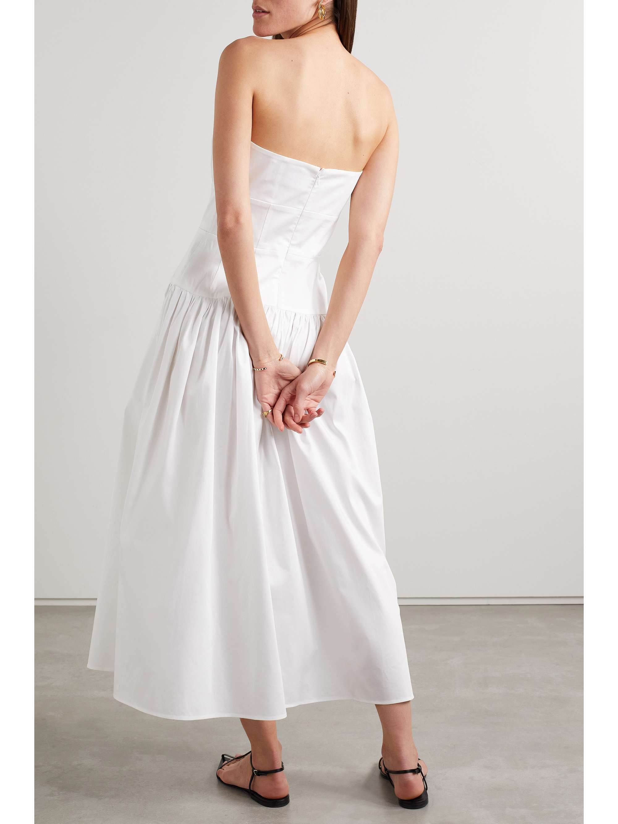 Lauryn strapless gathered cotton-blend midi dress view