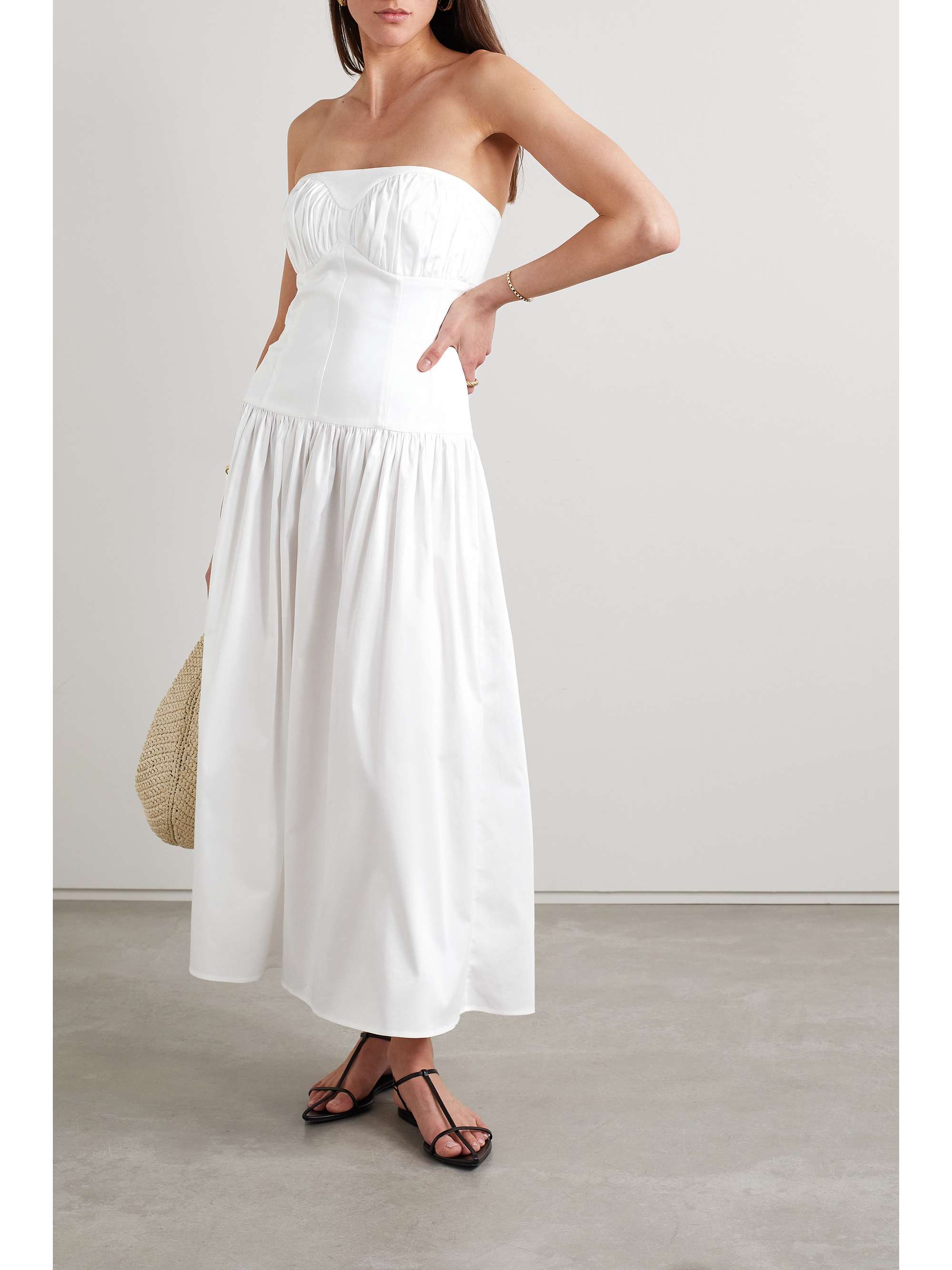 Lauryn strapless gathered cotton-blend midi dress view