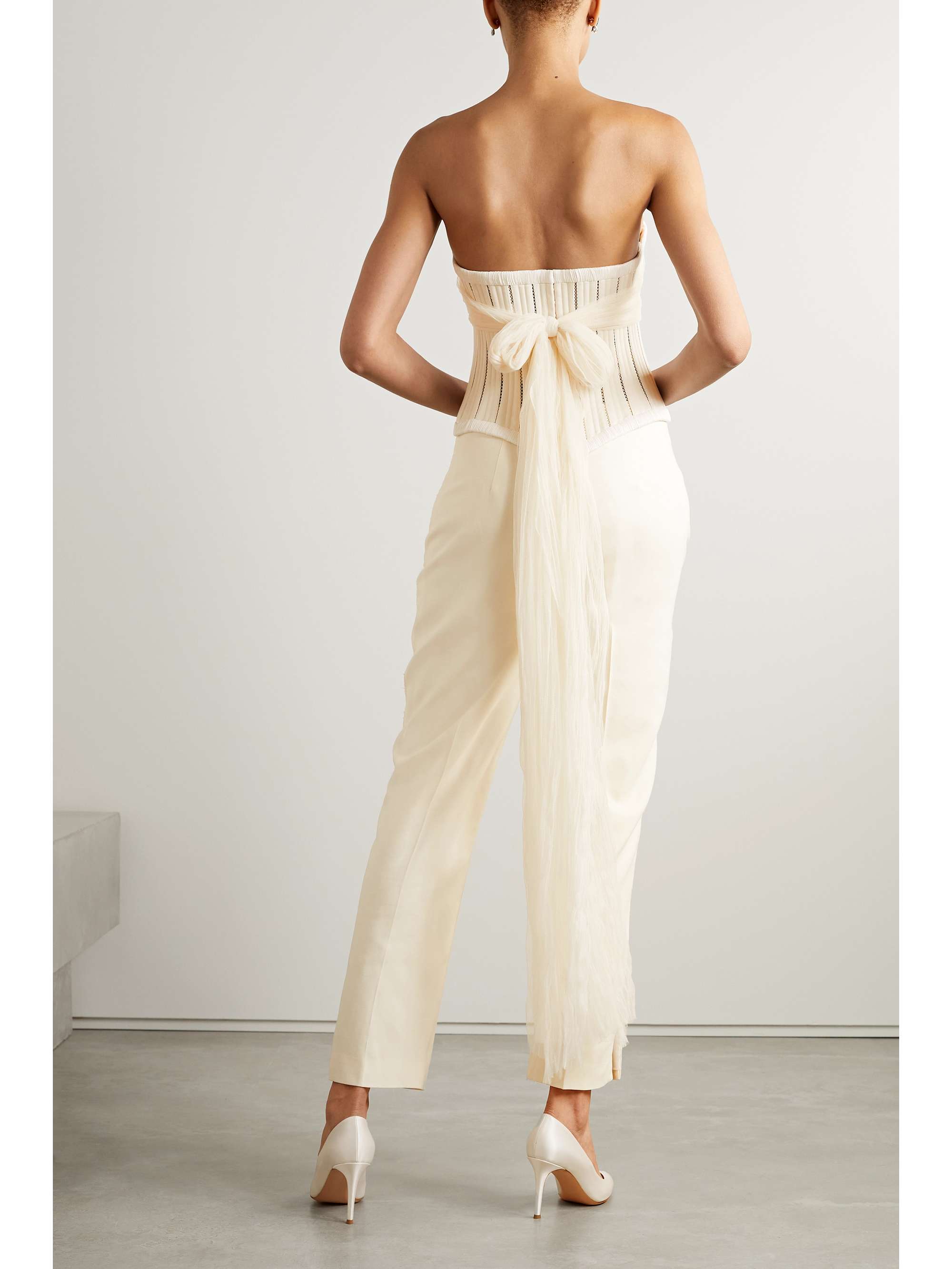 Anika strapless cotton-blend twill, tulle and plissé-satin bustier top view