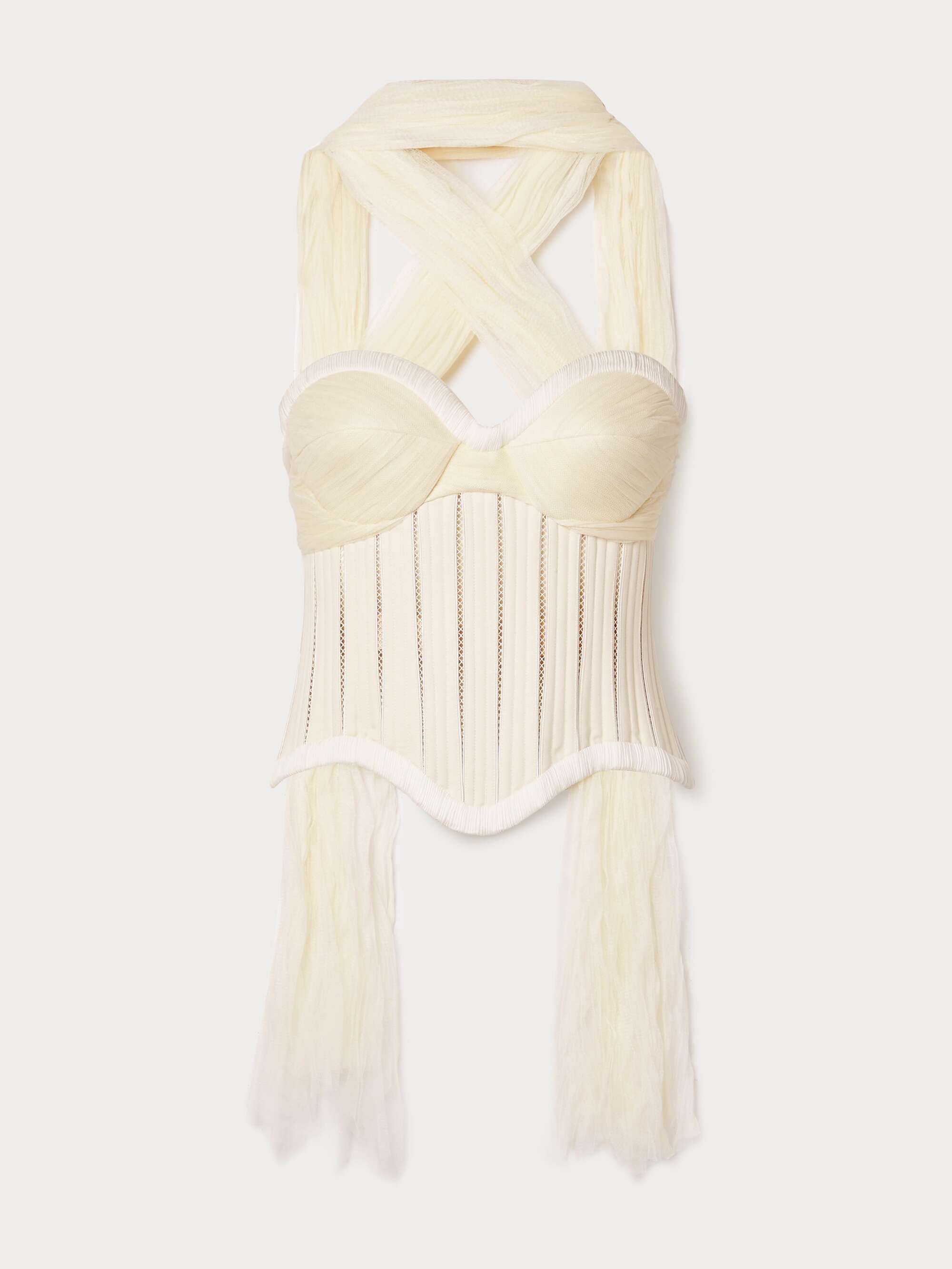 Anika strapless cotton-blend twill, tulle and plissé-satin bustier top view