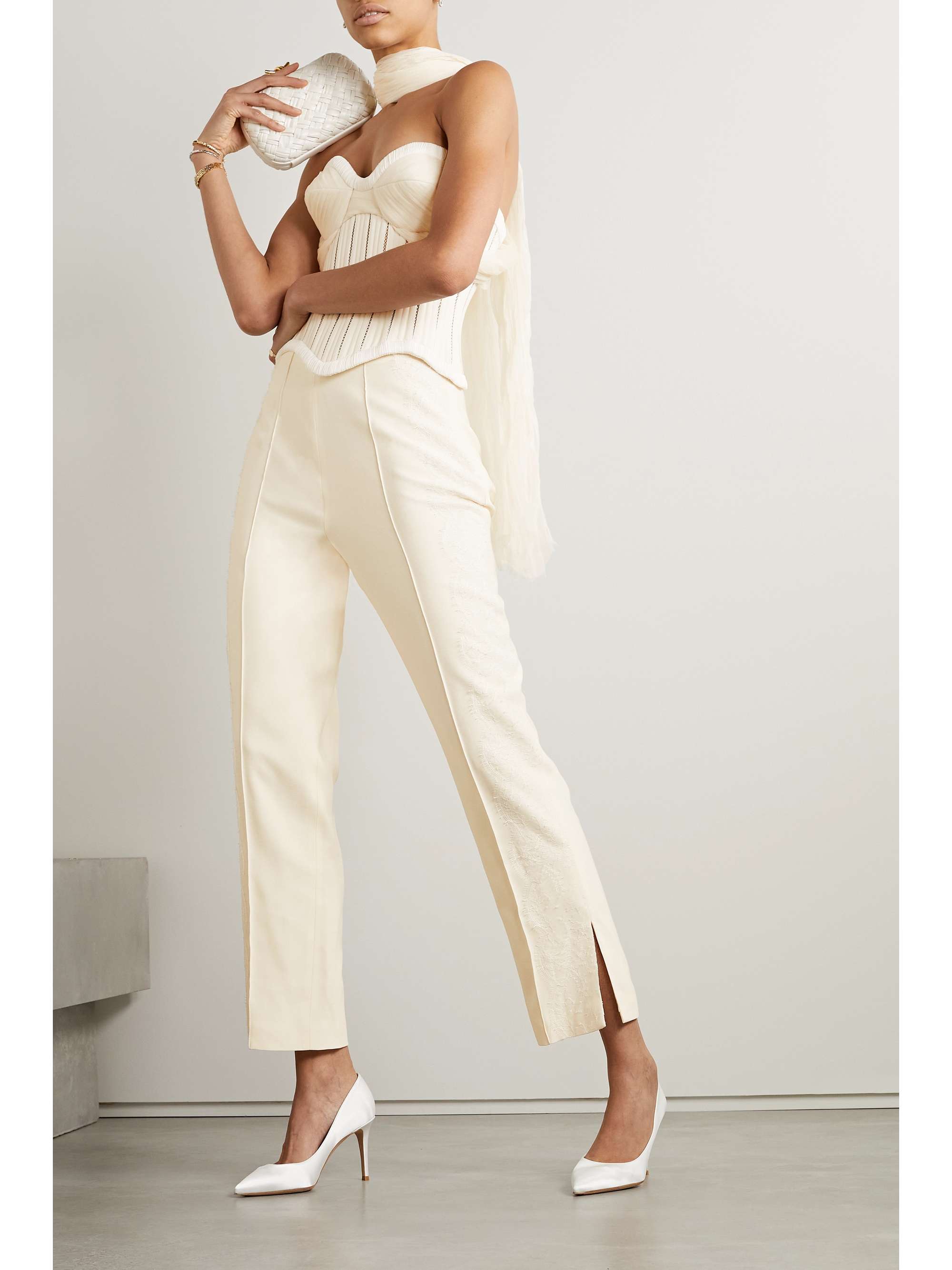 Anika strapless cotton-blend twill, tulle and plissé-satin bustier top view