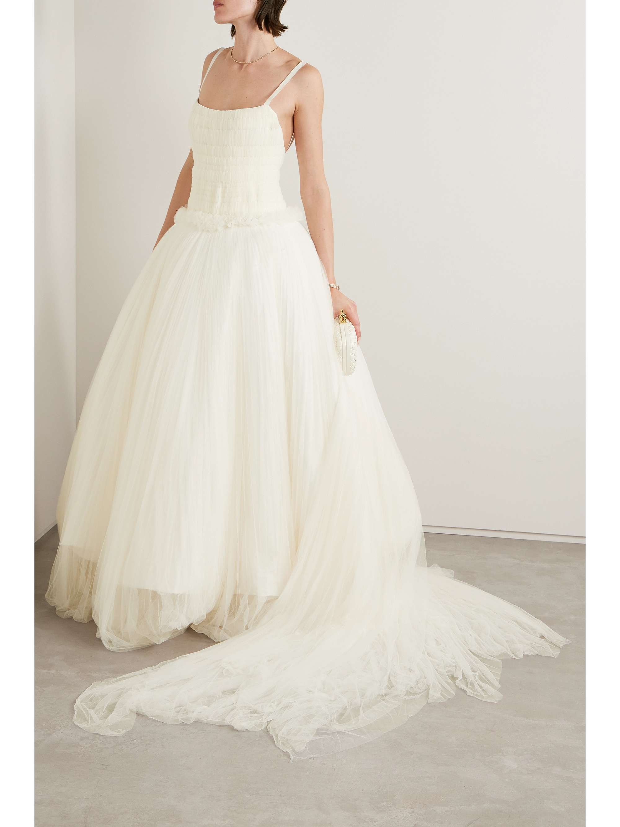 Guinevere shirred grosgrain-trimmed tulle gown view