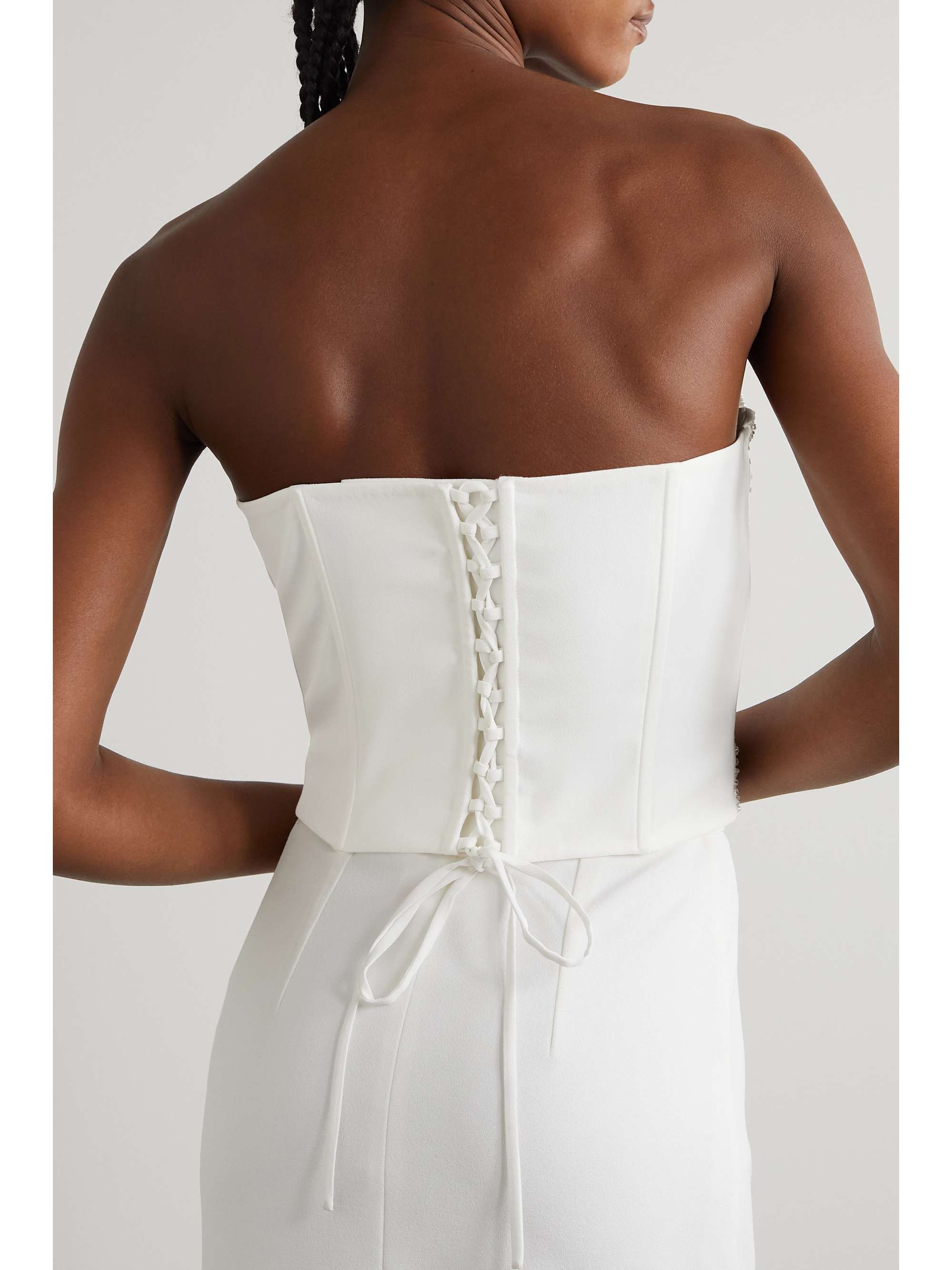 Embellished crepe bustier top view
