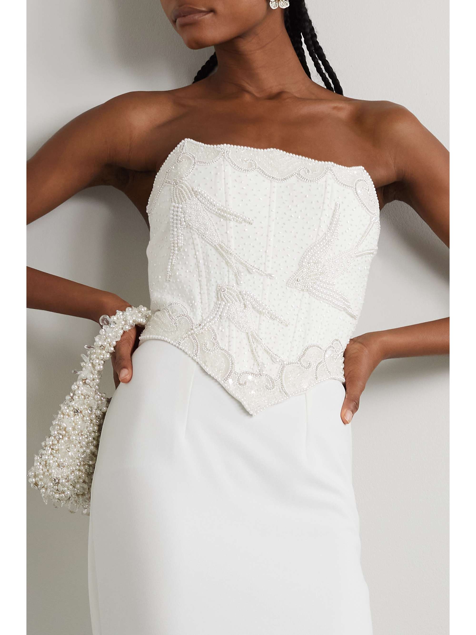 Embellished crepe bustier top view