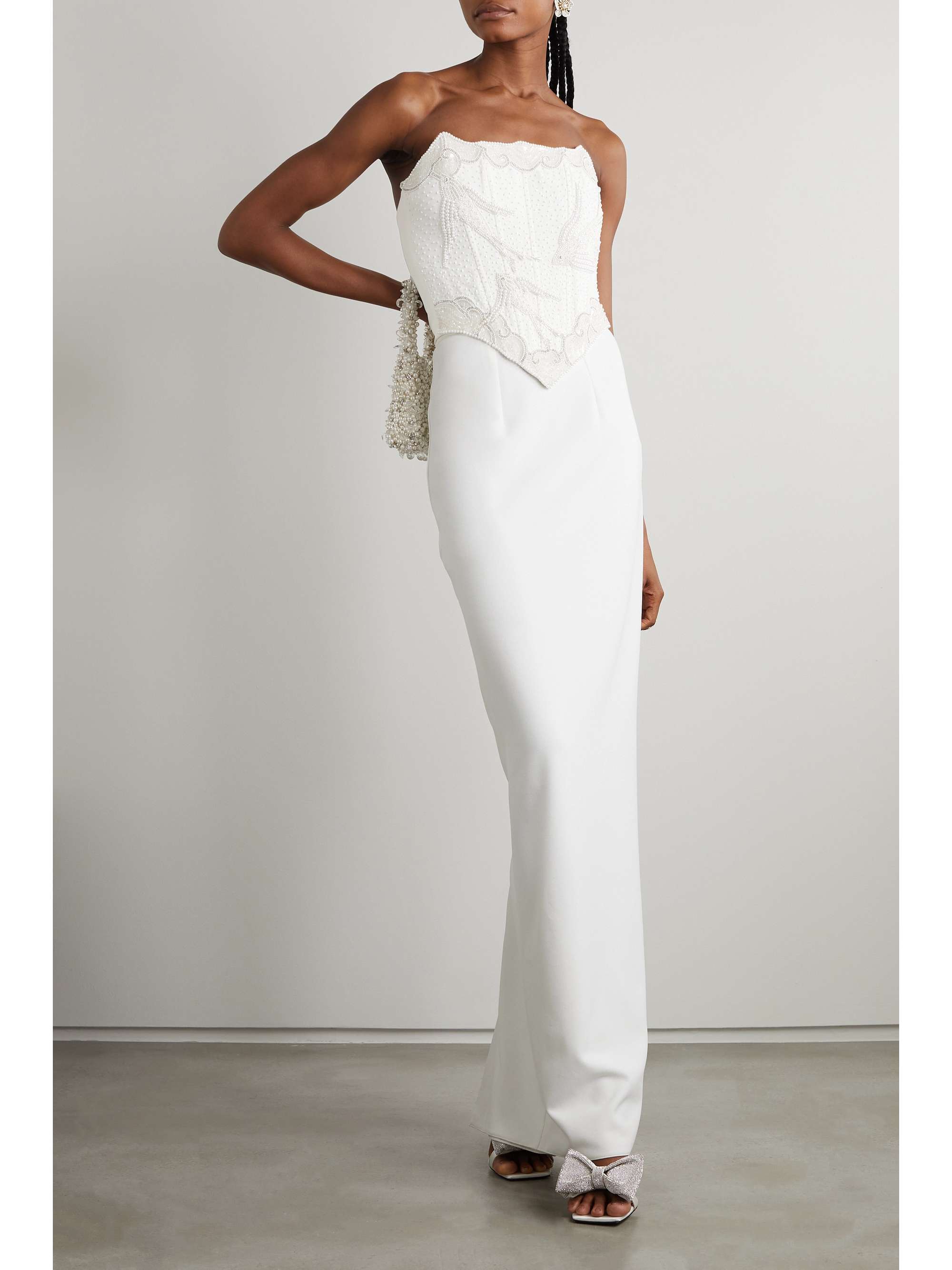 Embellished crepe bustier top view