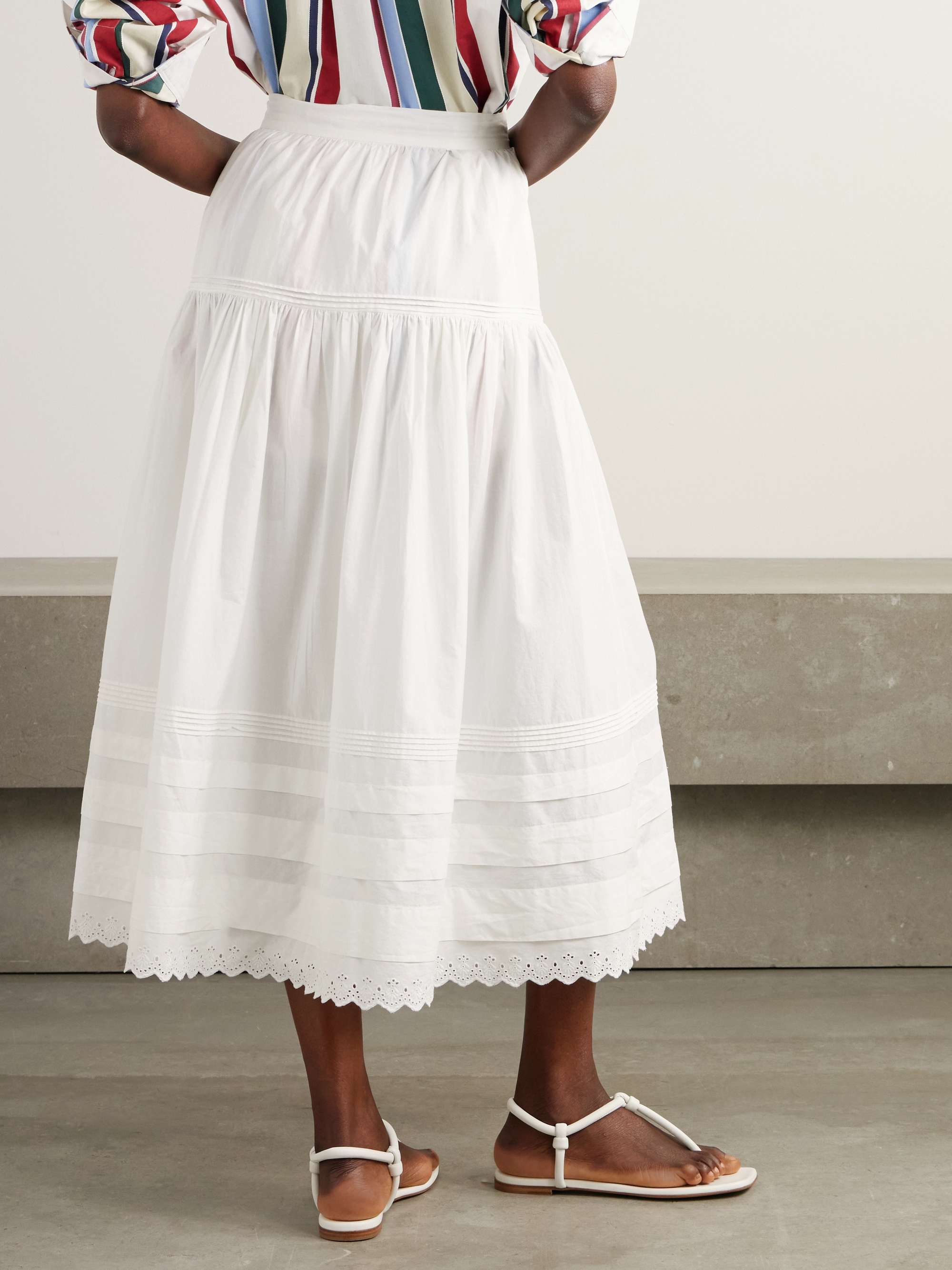 Sebastiane broderie anglaise-trimmed organic cotton-poplin midi skirt view