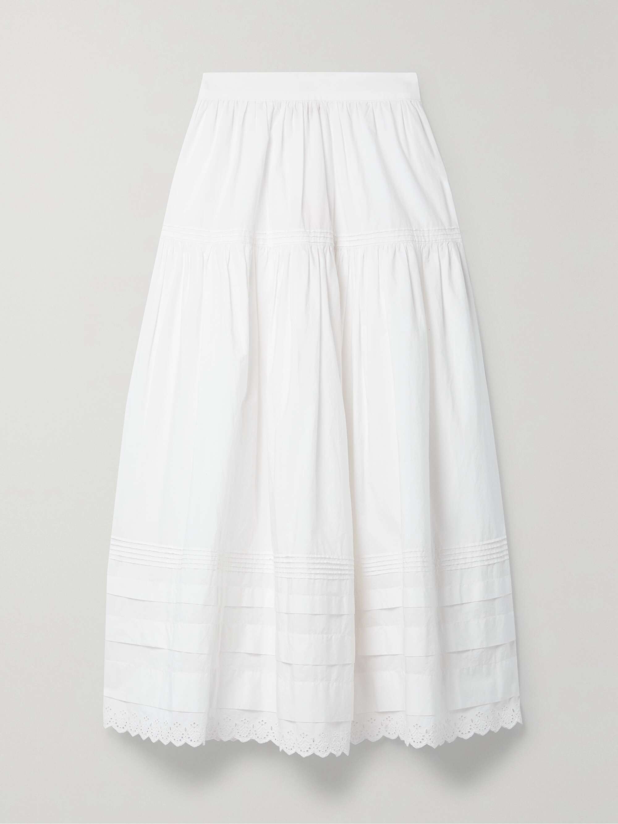 Sebastiane broderie anglaise-trimmed organic cotton-poplin midi skirt view
