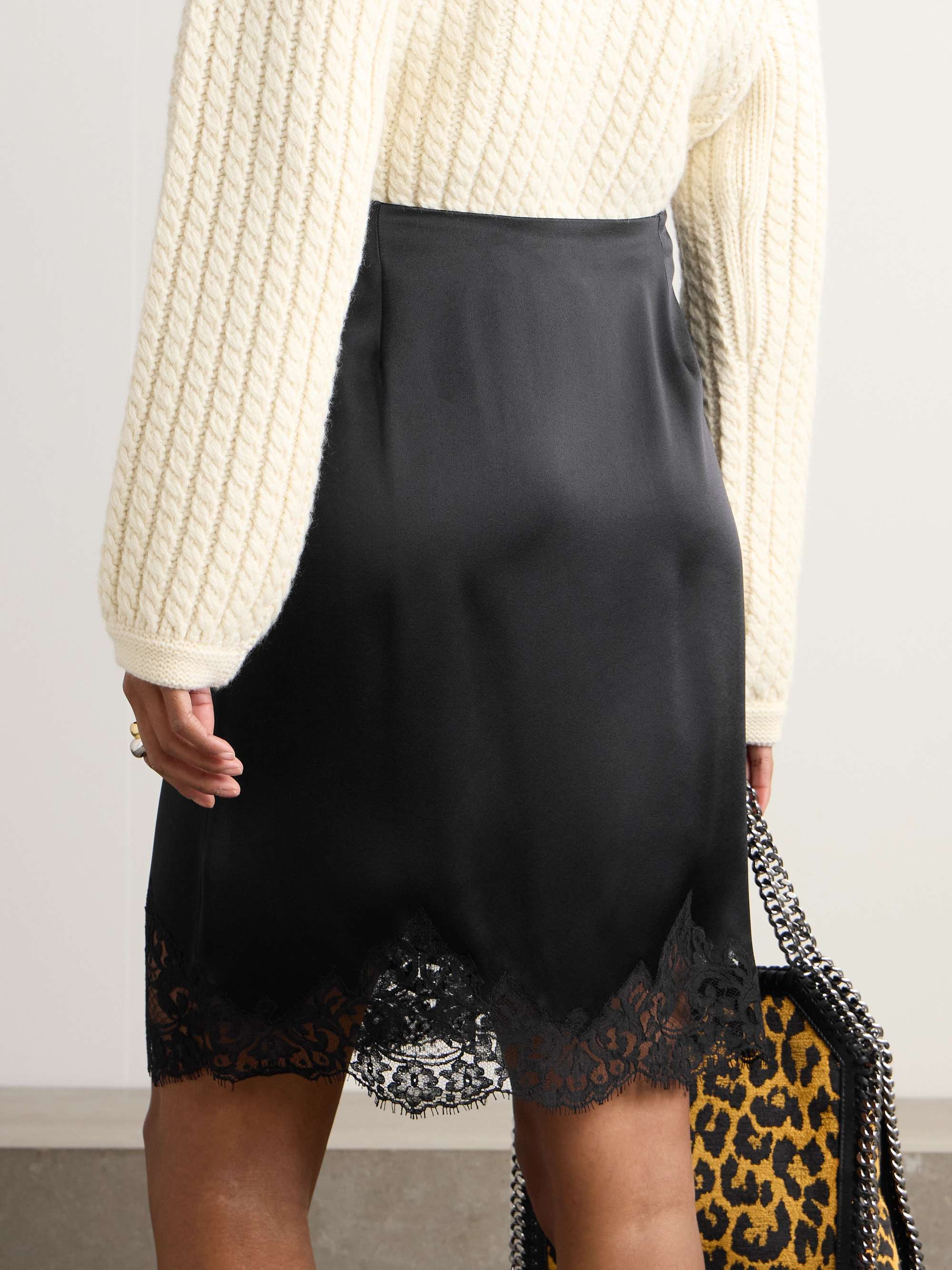 + NET SUSTAIN lace-trimmed satin skirt view