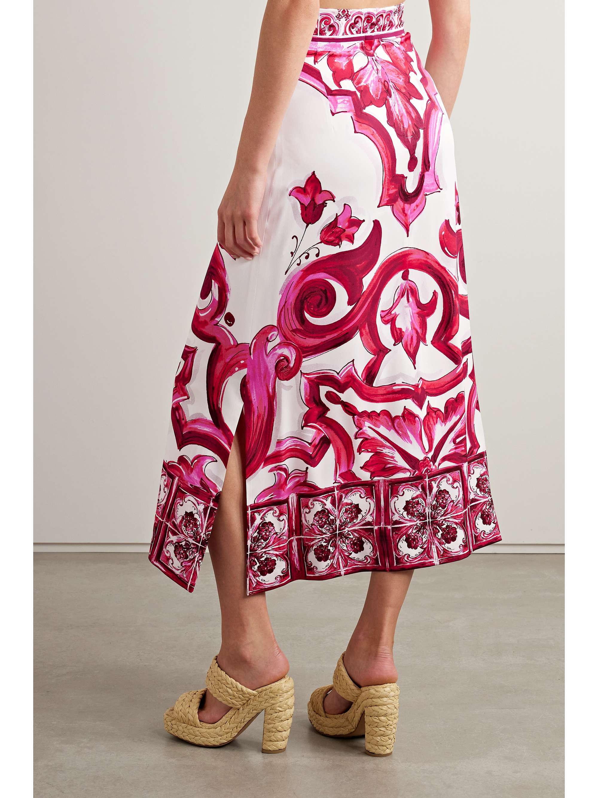 Maiolica printed silk-blend crepe de chine midi skirt view