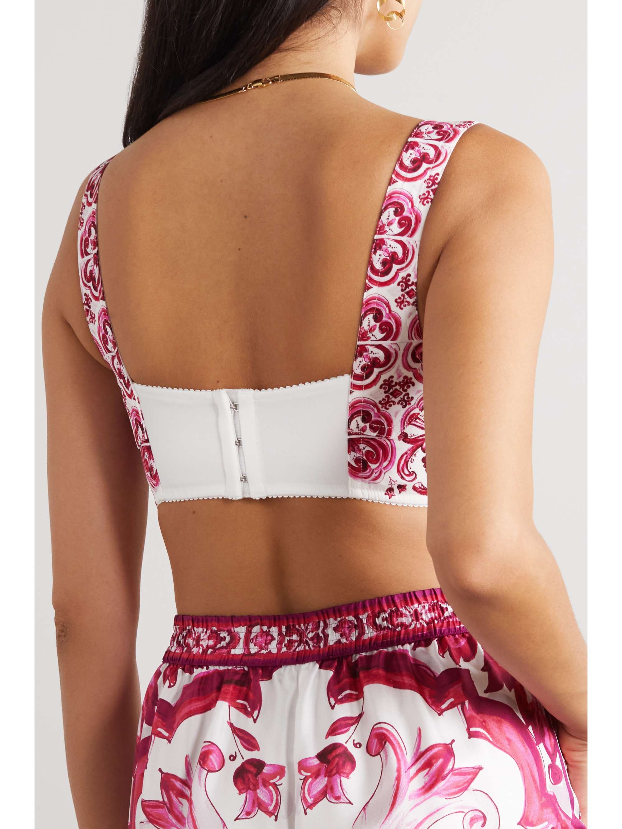 Maiolica cropped printed stretch silk-blend bustier top view