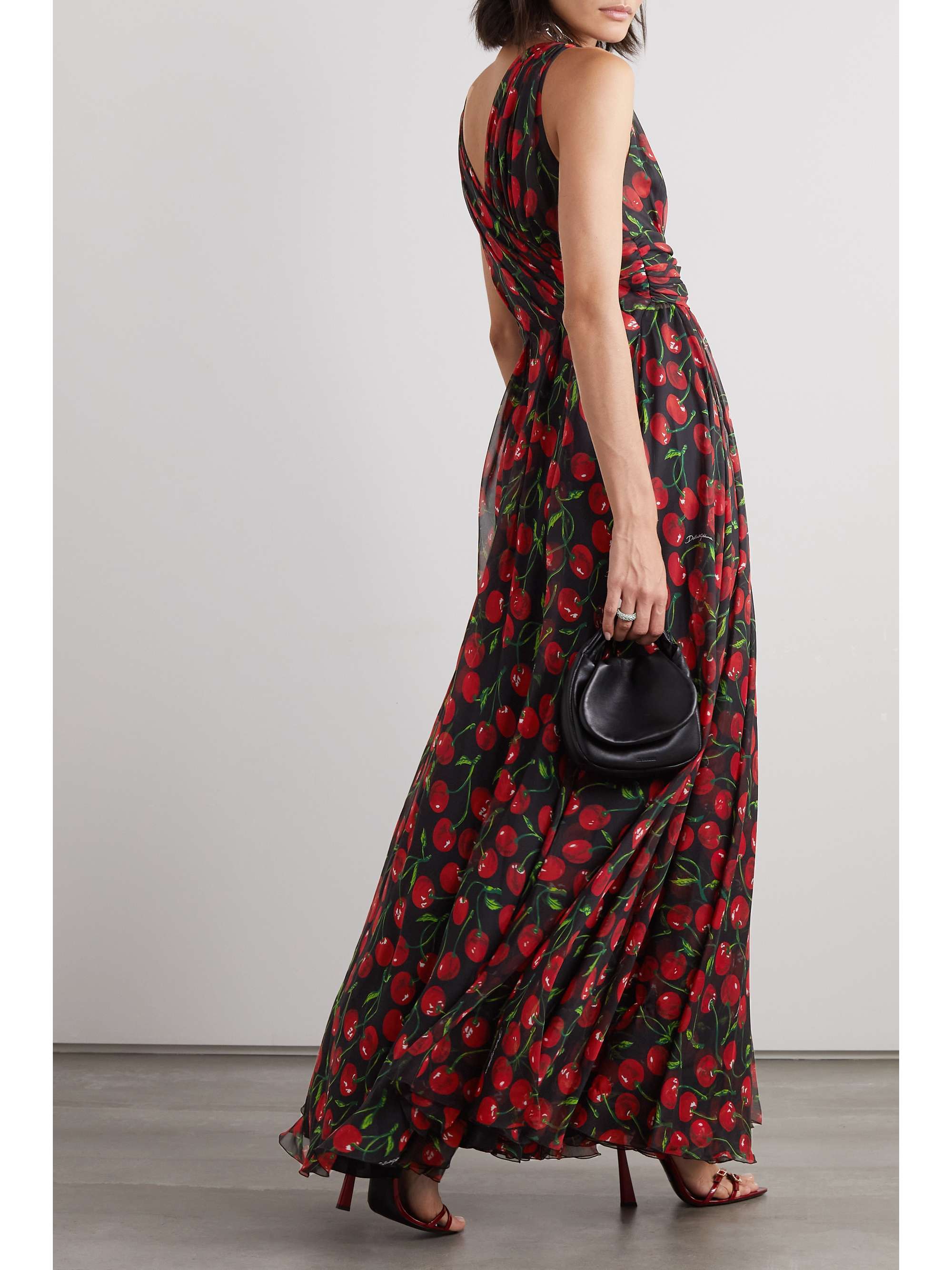 Gathered printed silk-blend chiffon maxi dress view