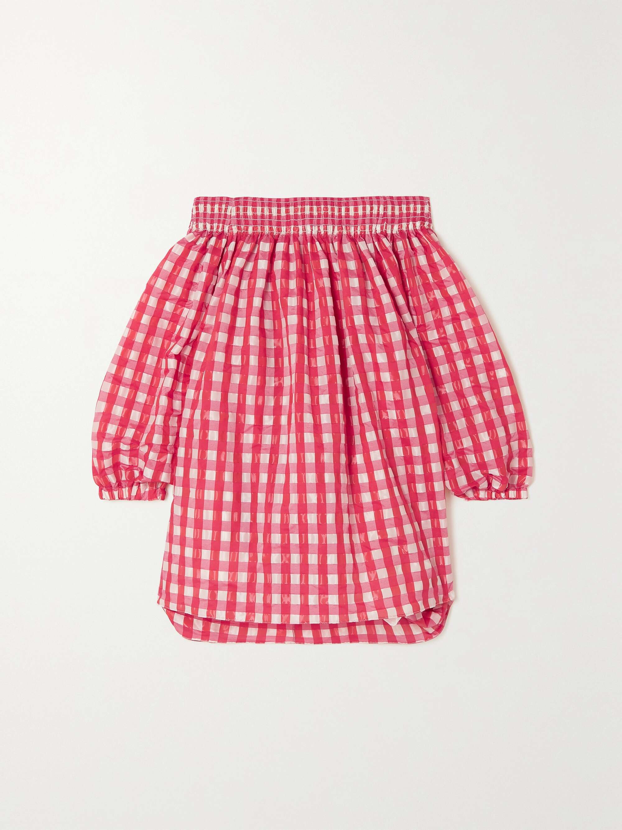 Archetypes off-the-shoulder gingham seersucker mini dress view