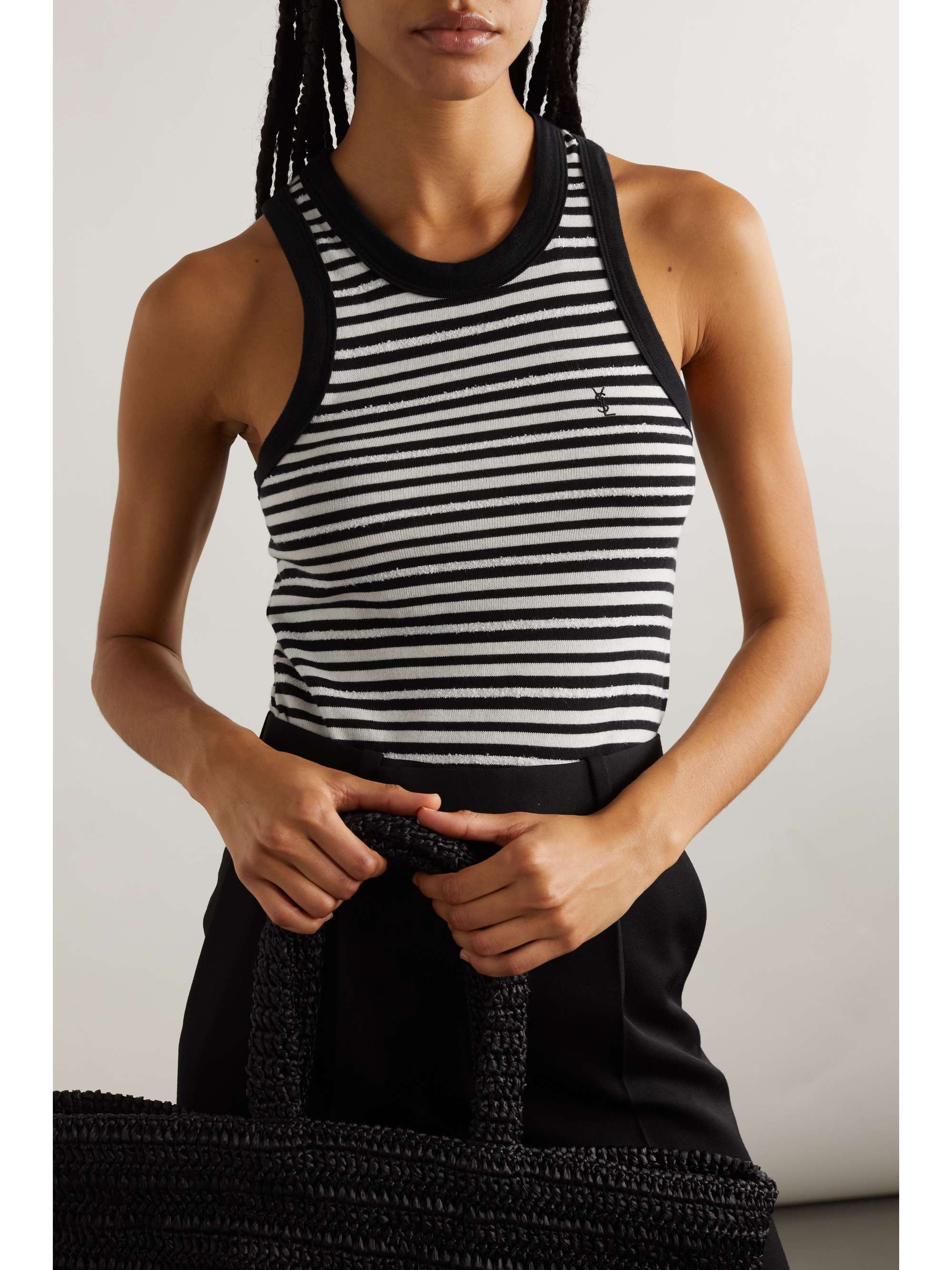 Distressed striped cotton tank view