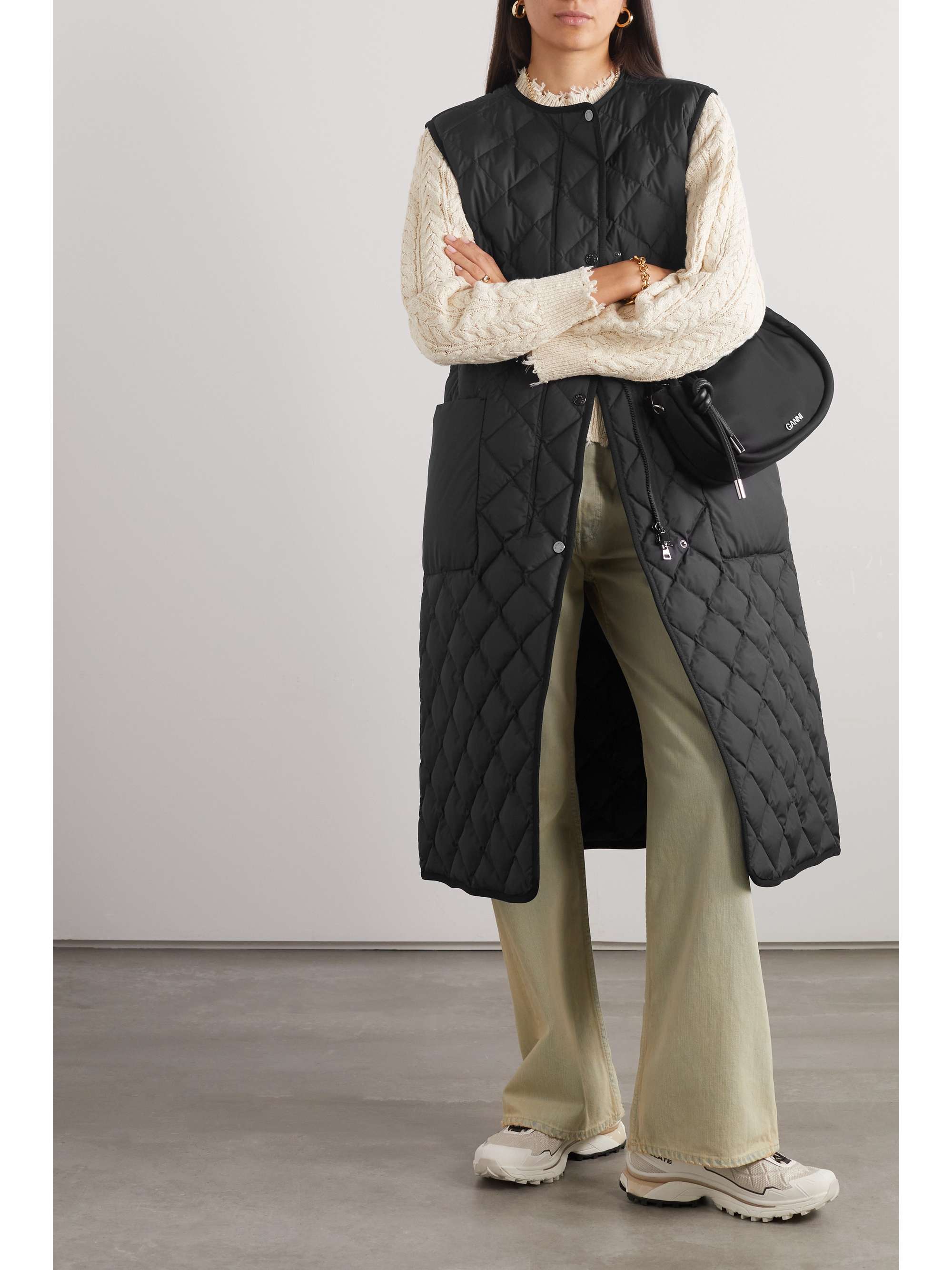 Butor appliquéd belted quilted shell down gilet view