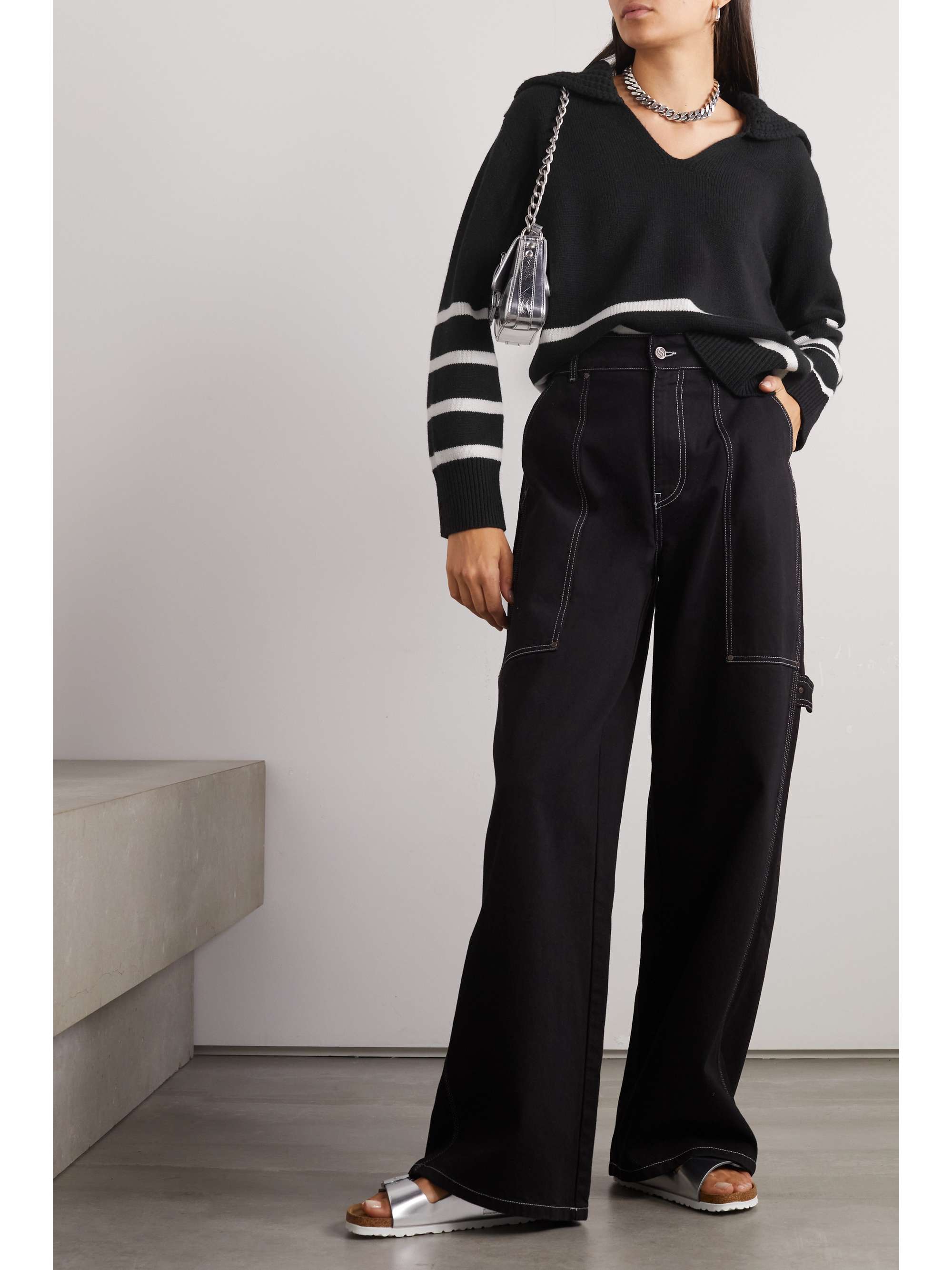 Appliquéd striped wool and cashmere-blend sweater view