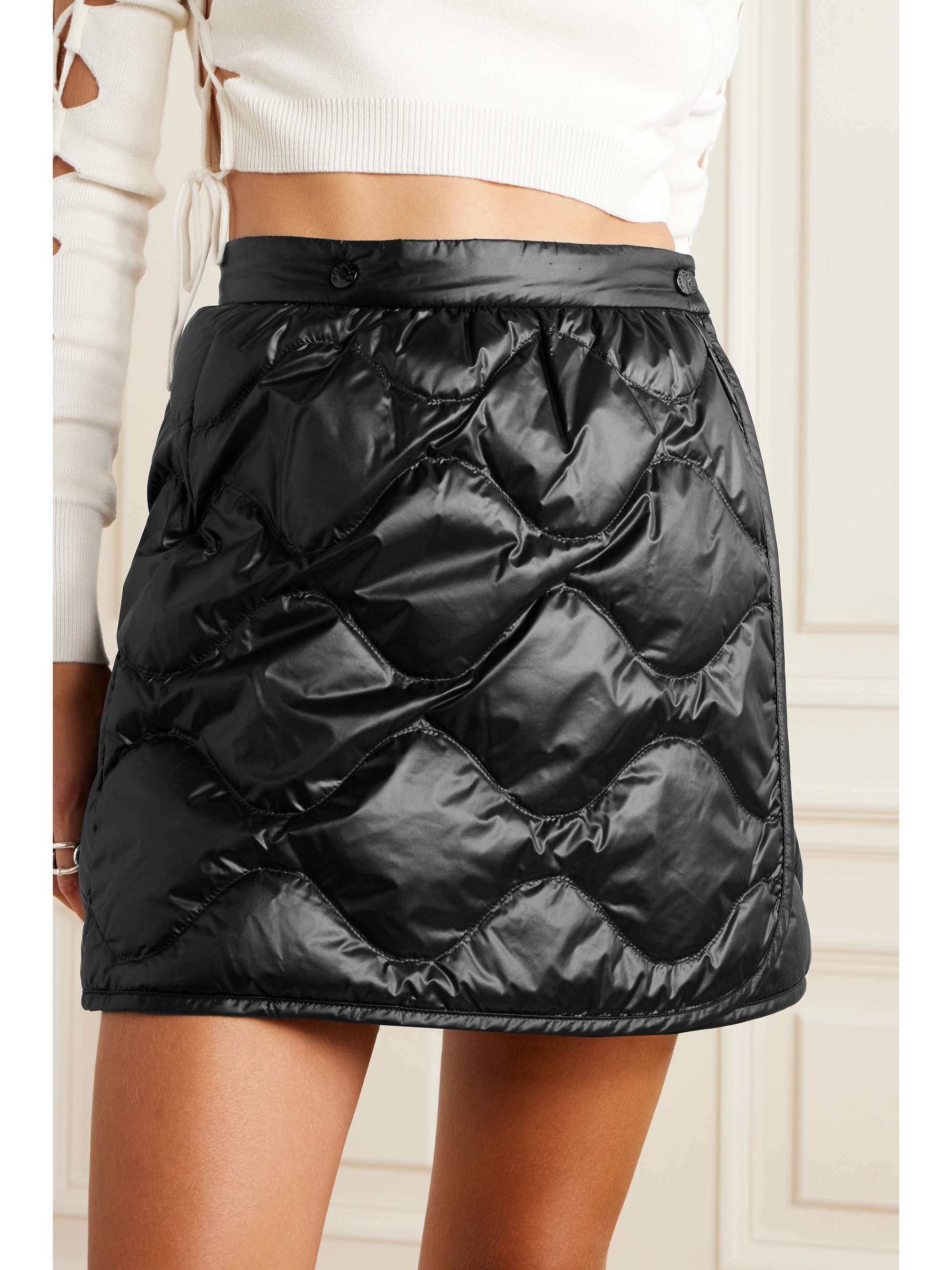 Quilted shell down mini wrap skirt view