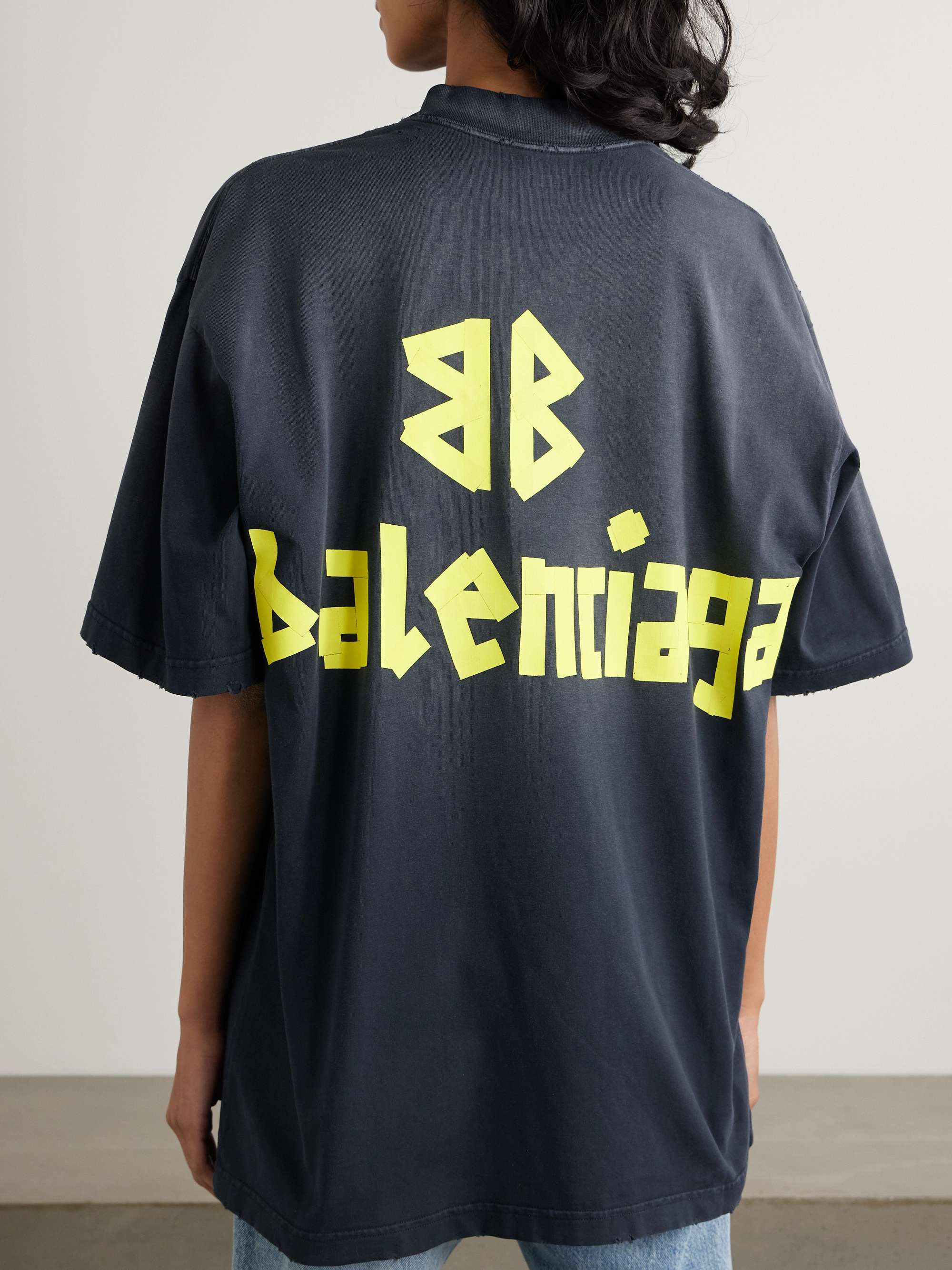 Oversized distressed printed cotton-jersey T-shirt view