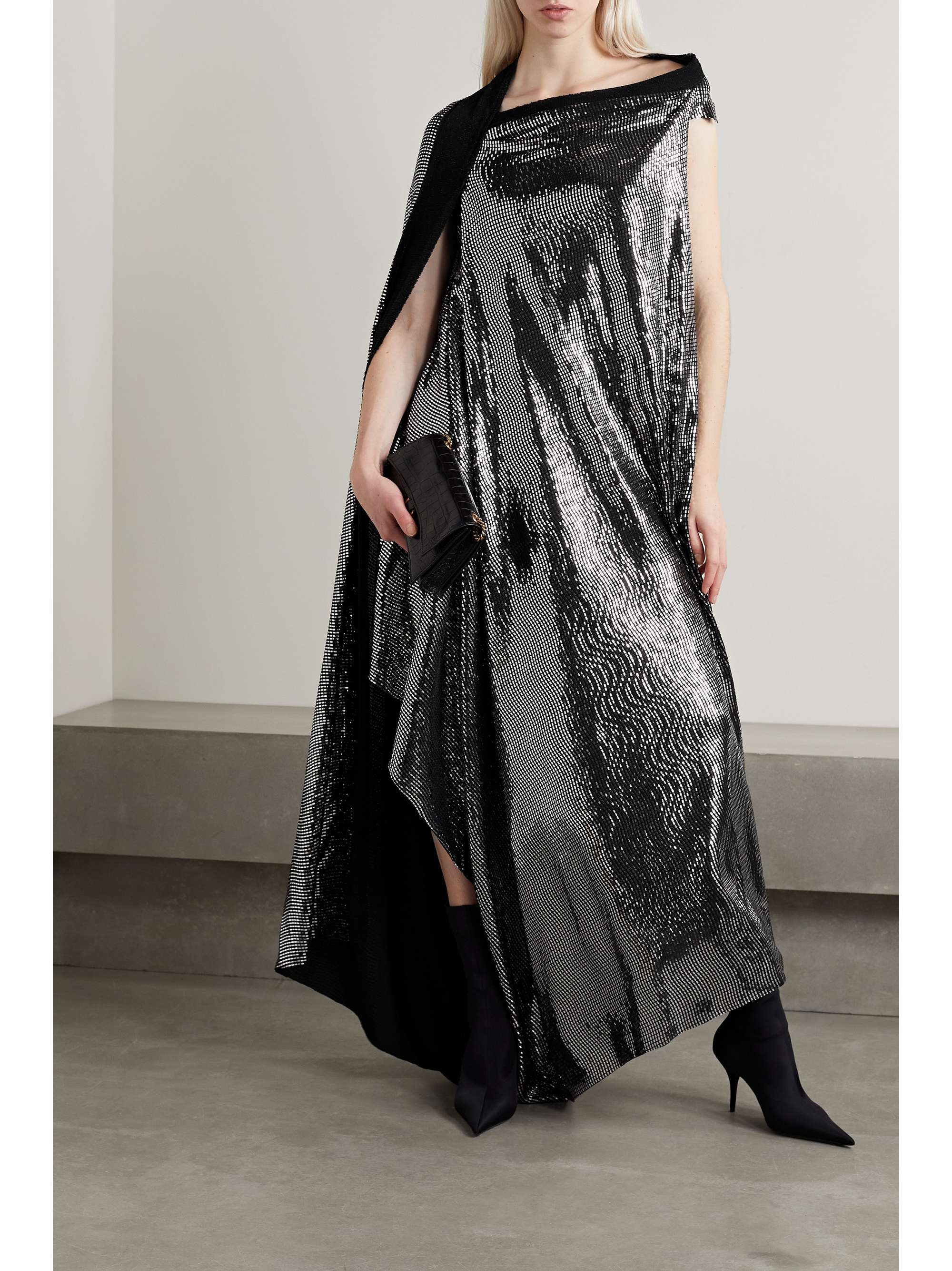 Embellished sequined stretch-knit gown view