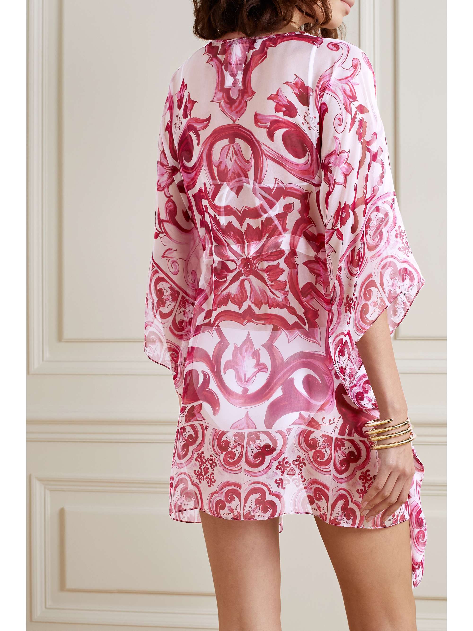 Asymmetric printed silk-chiffon kaftan view