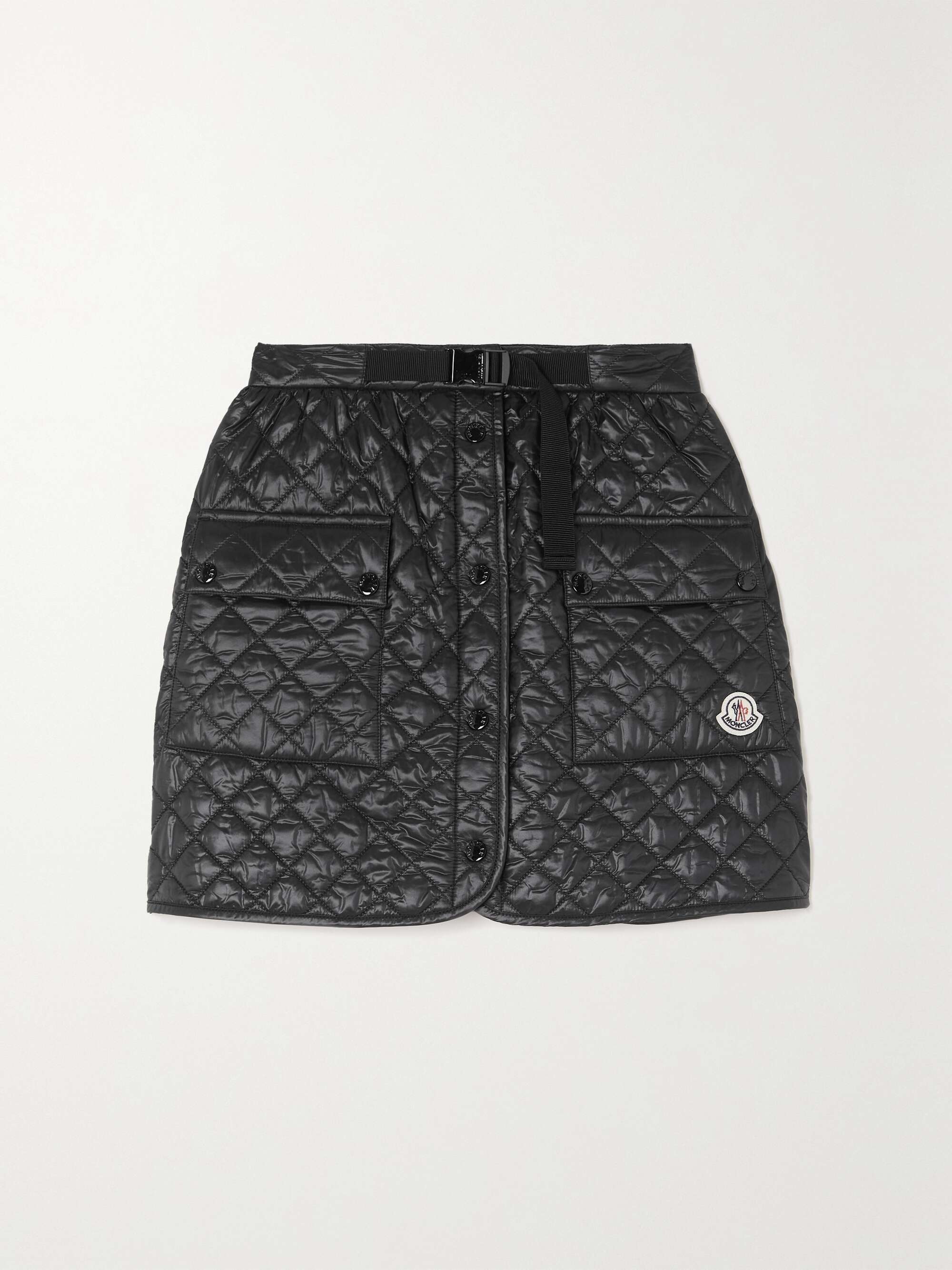 Quilted padded webbing-trimmed shell mini skirt view