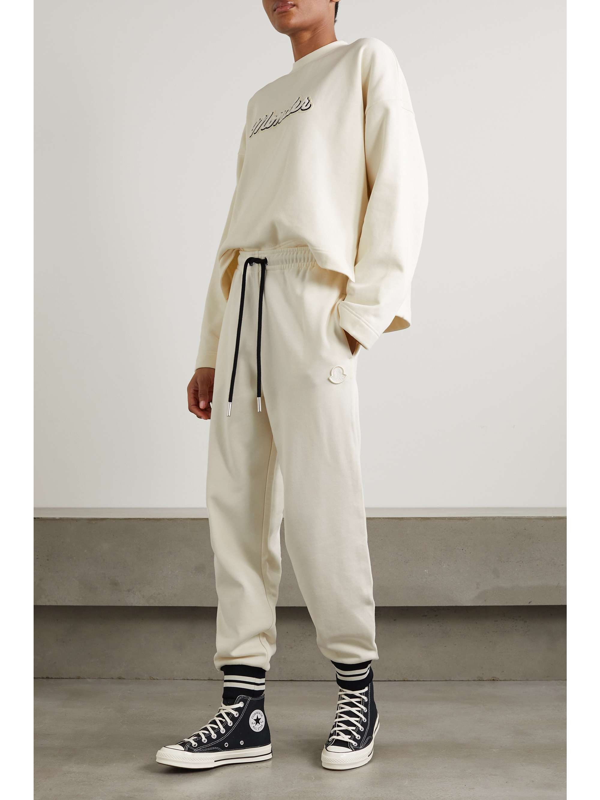 Striped tapered cotton-blend jersey track pants view