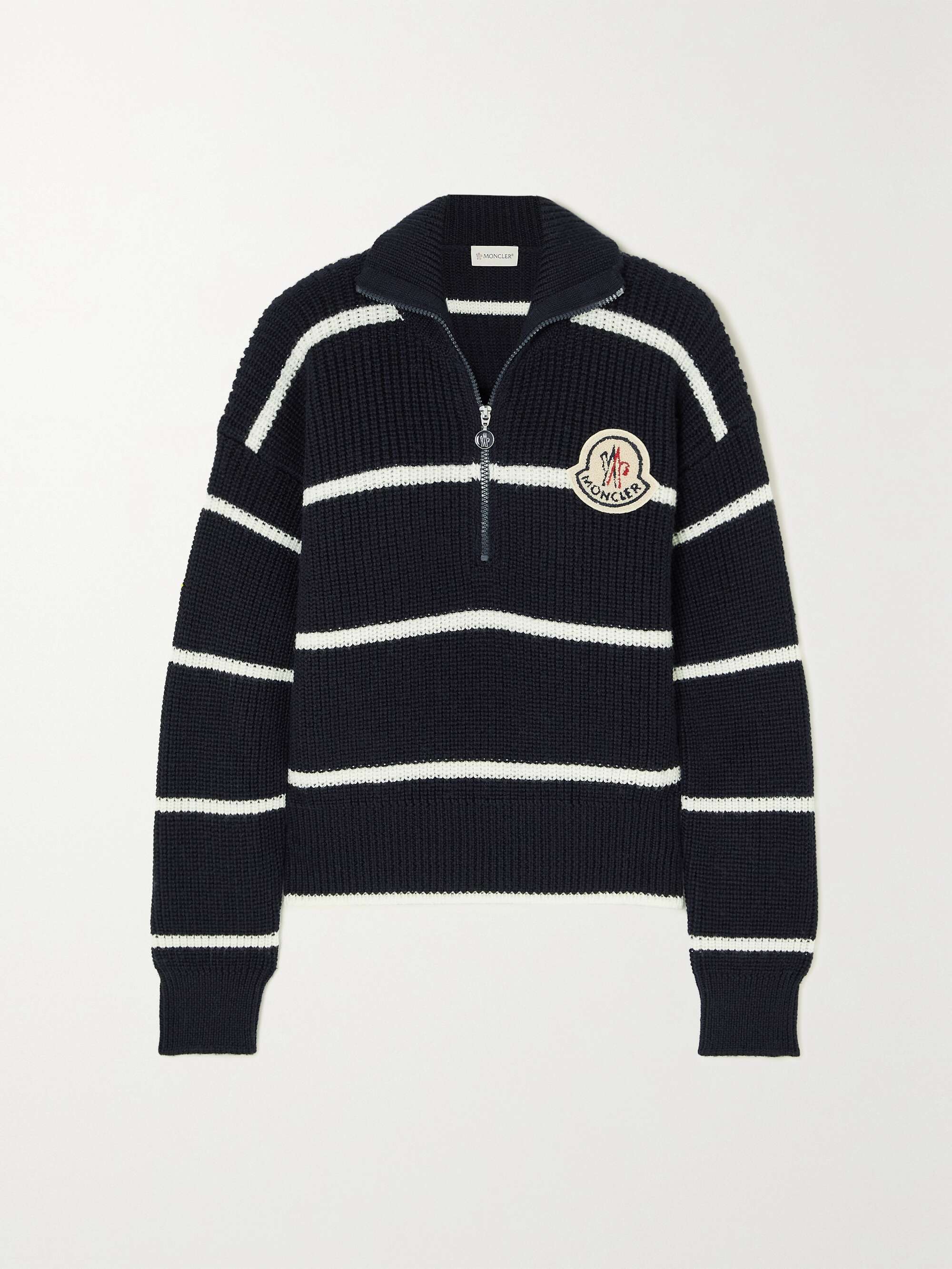 Appliquéd striped wool sweater view