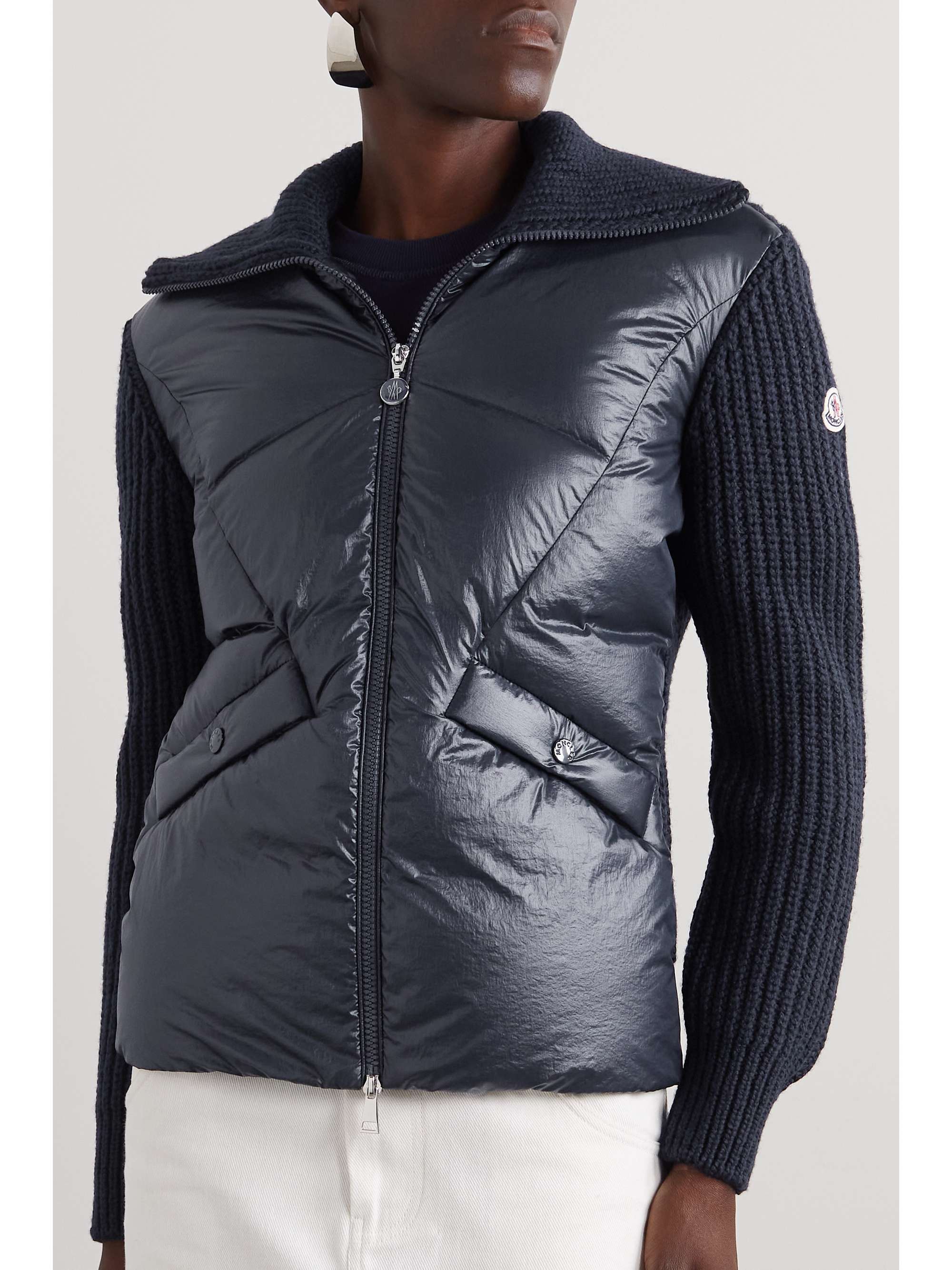 Ribbed wool-blend and quilted shell down jacket view