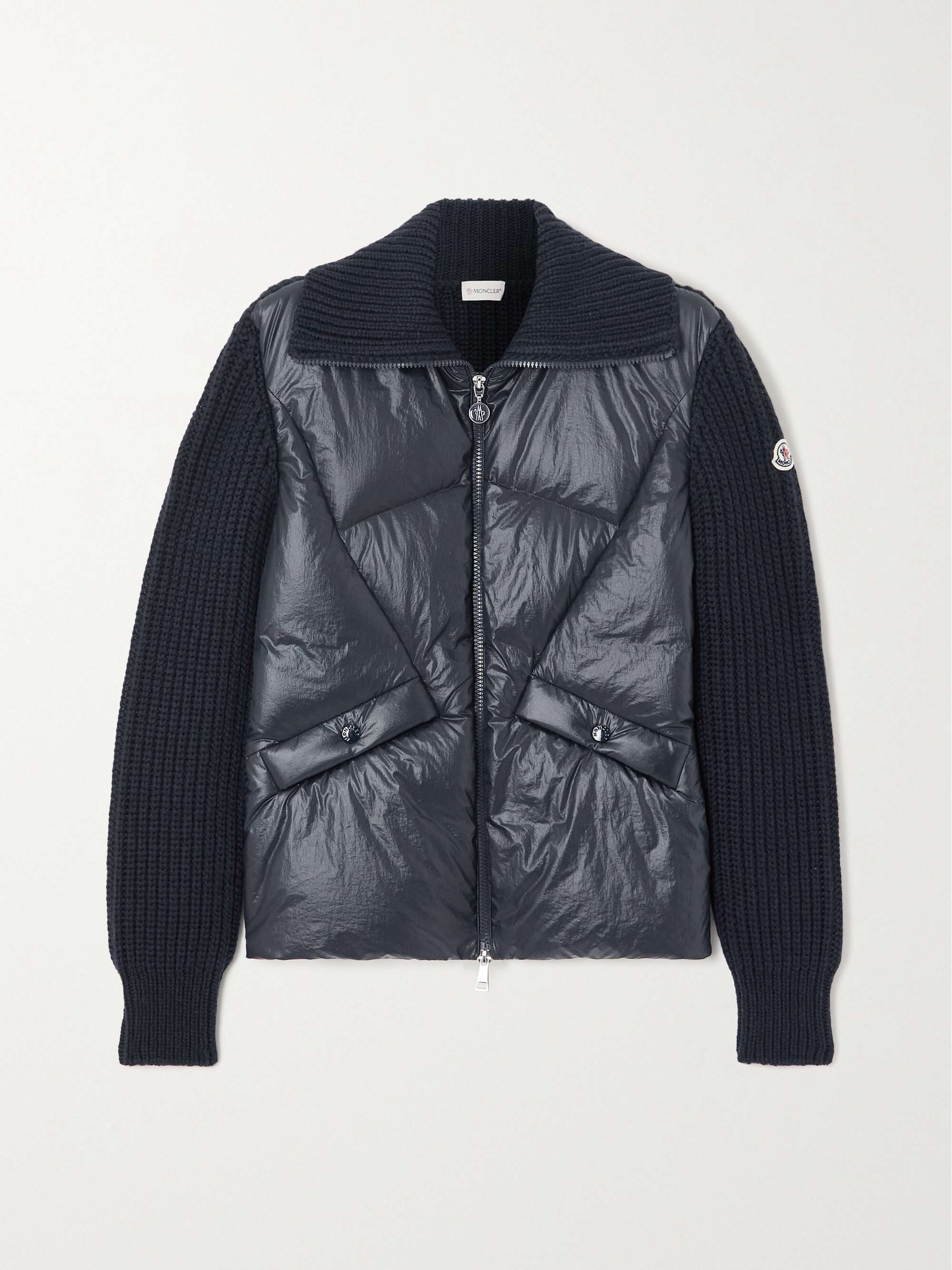 Ribbed wool-blend and quilted shell down jacket view