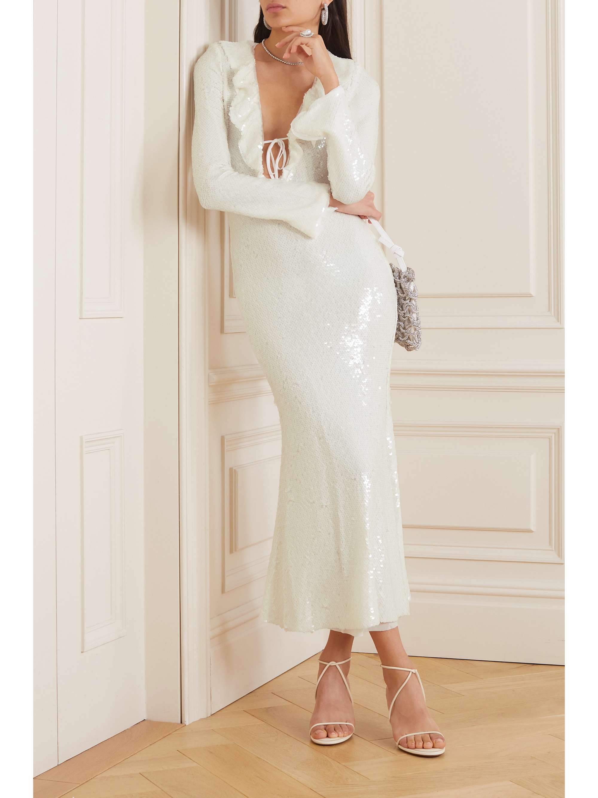 Ruffled sequined stretch-tulle midi dress view