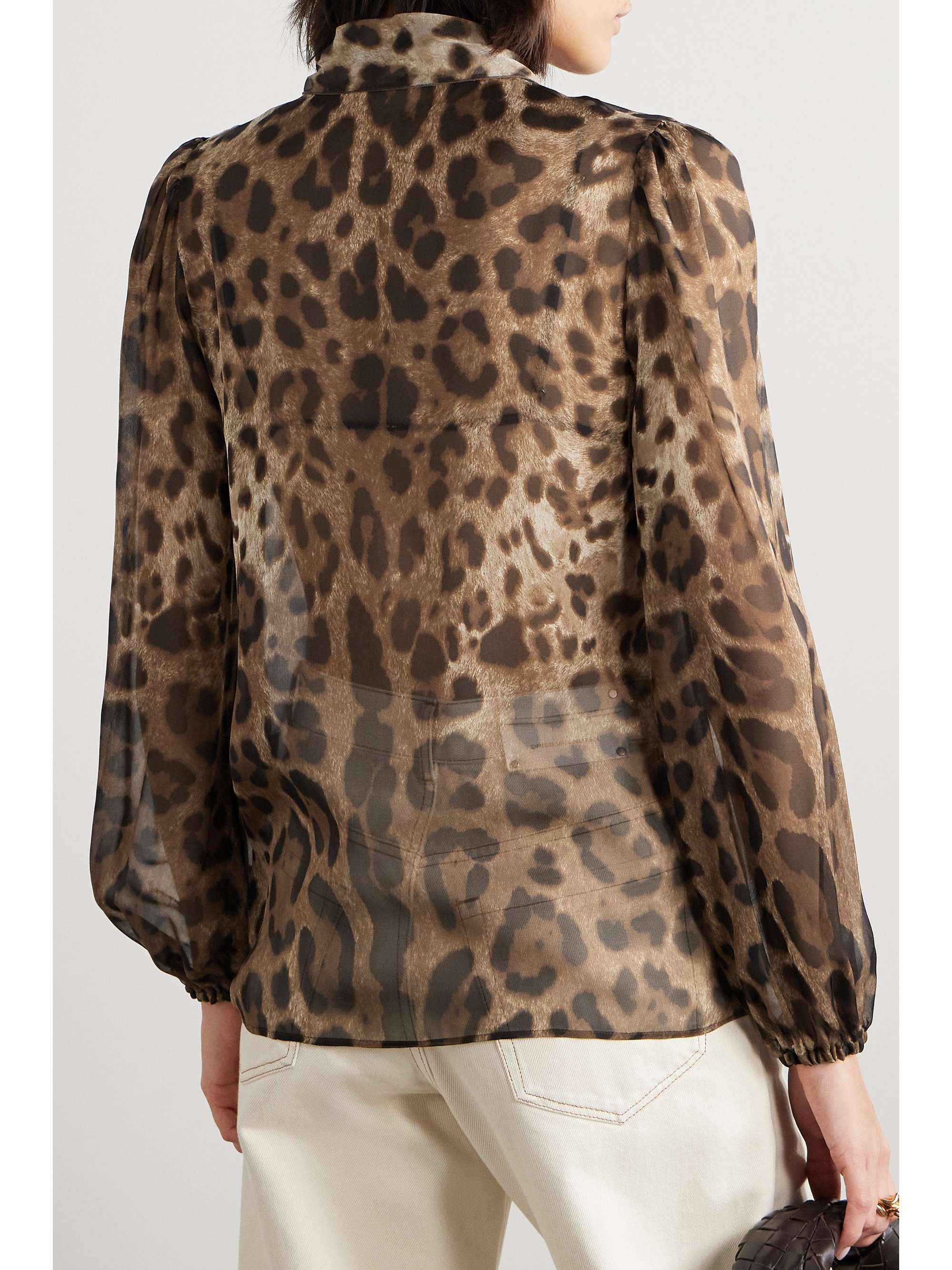 Tie-detailed leopard-print silk-chiffon shirt view