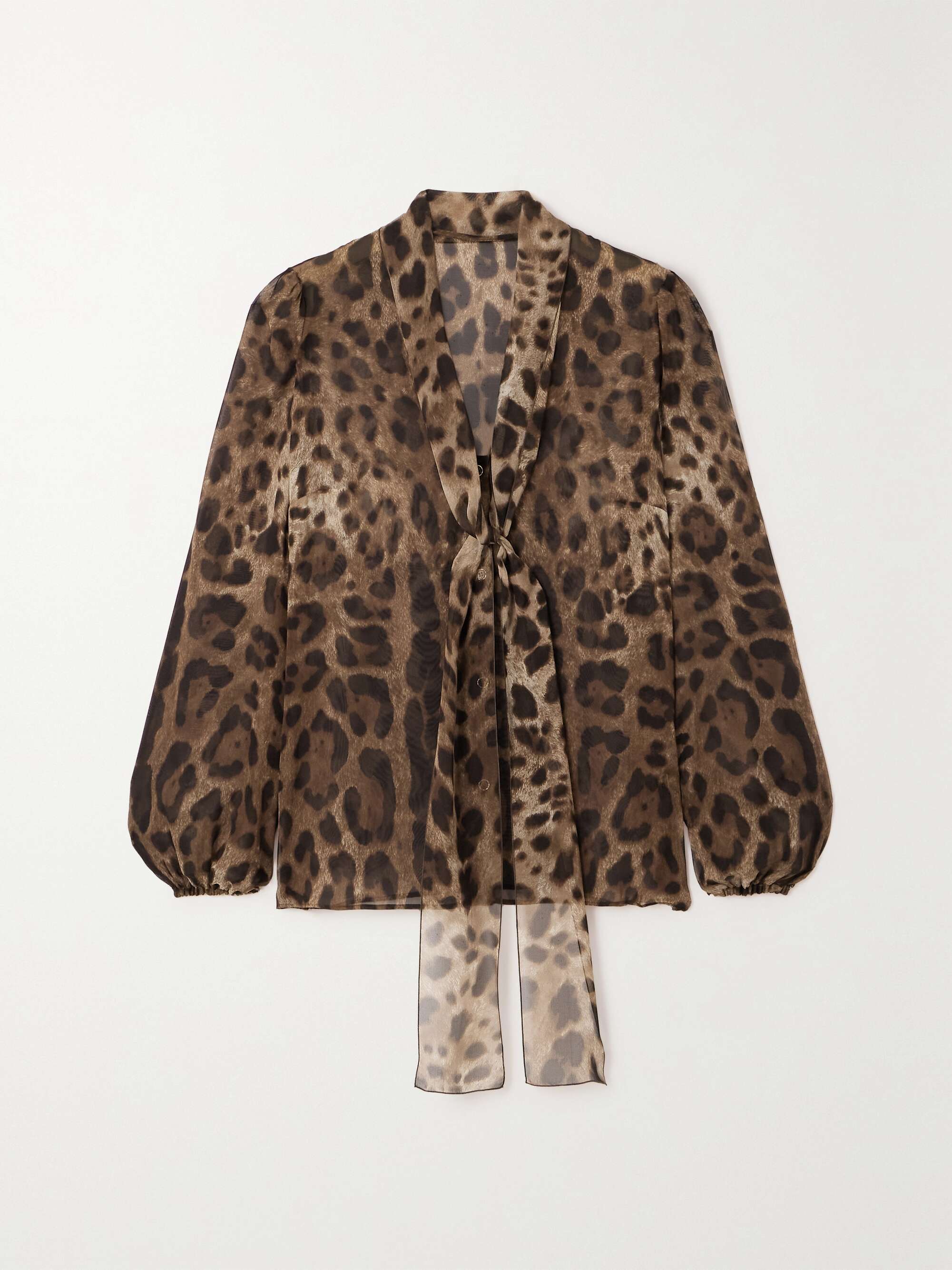 Tie-detailed leopard-print silk-chiffon shirt view