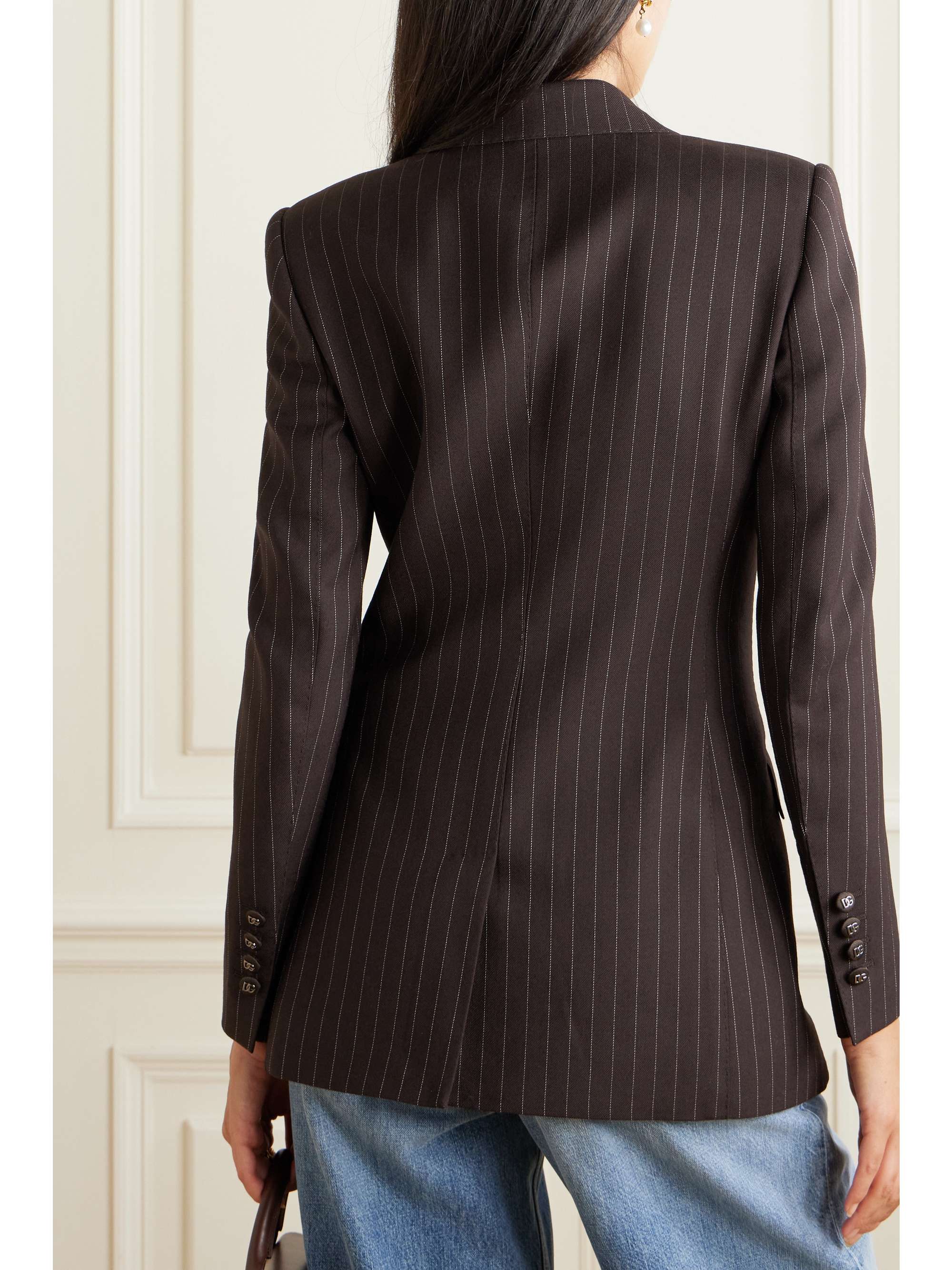 Pinstriped double-breasted wool-twill blazer view