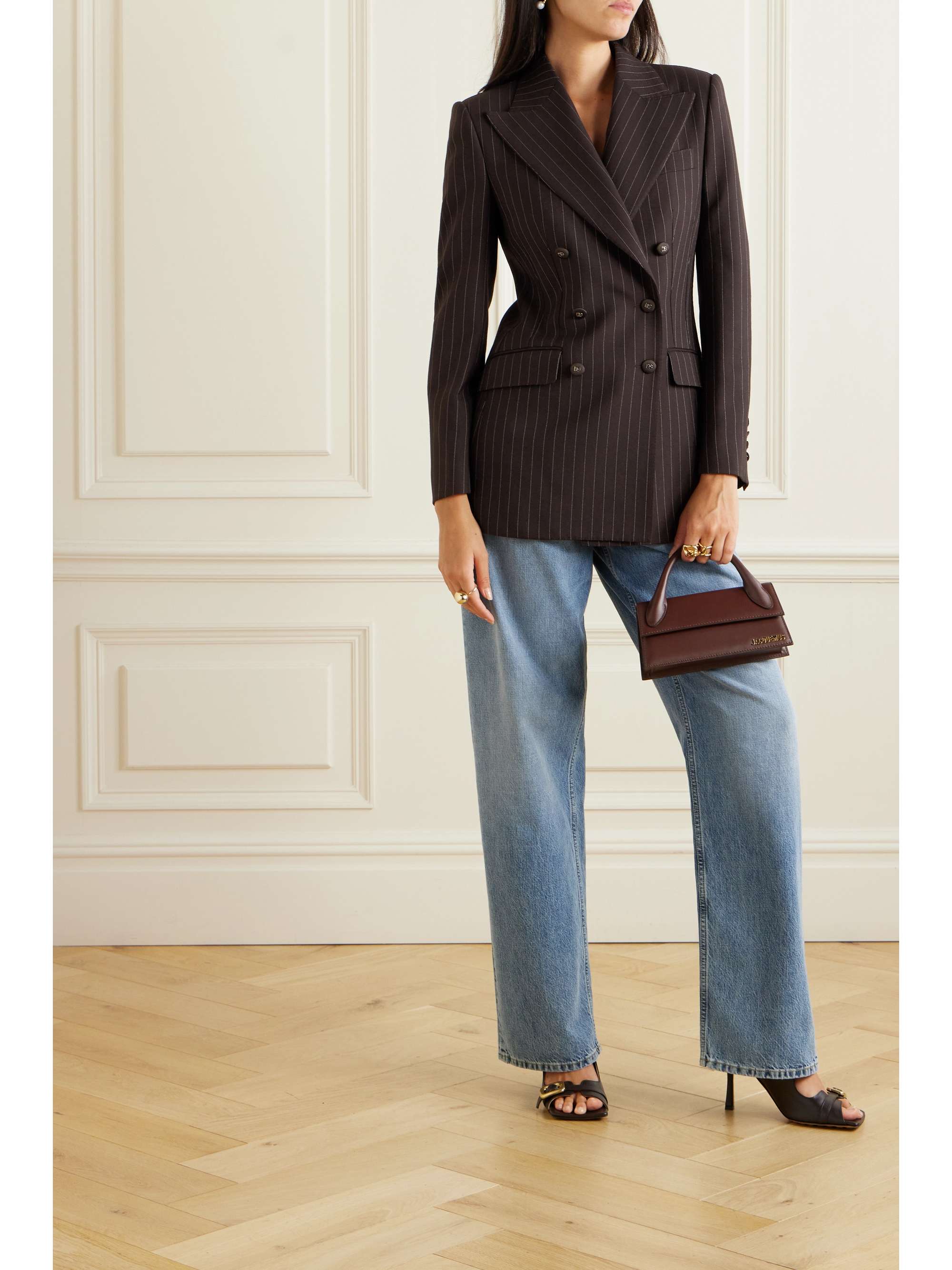 Pinstriped double-breasted wool-twill blazer view