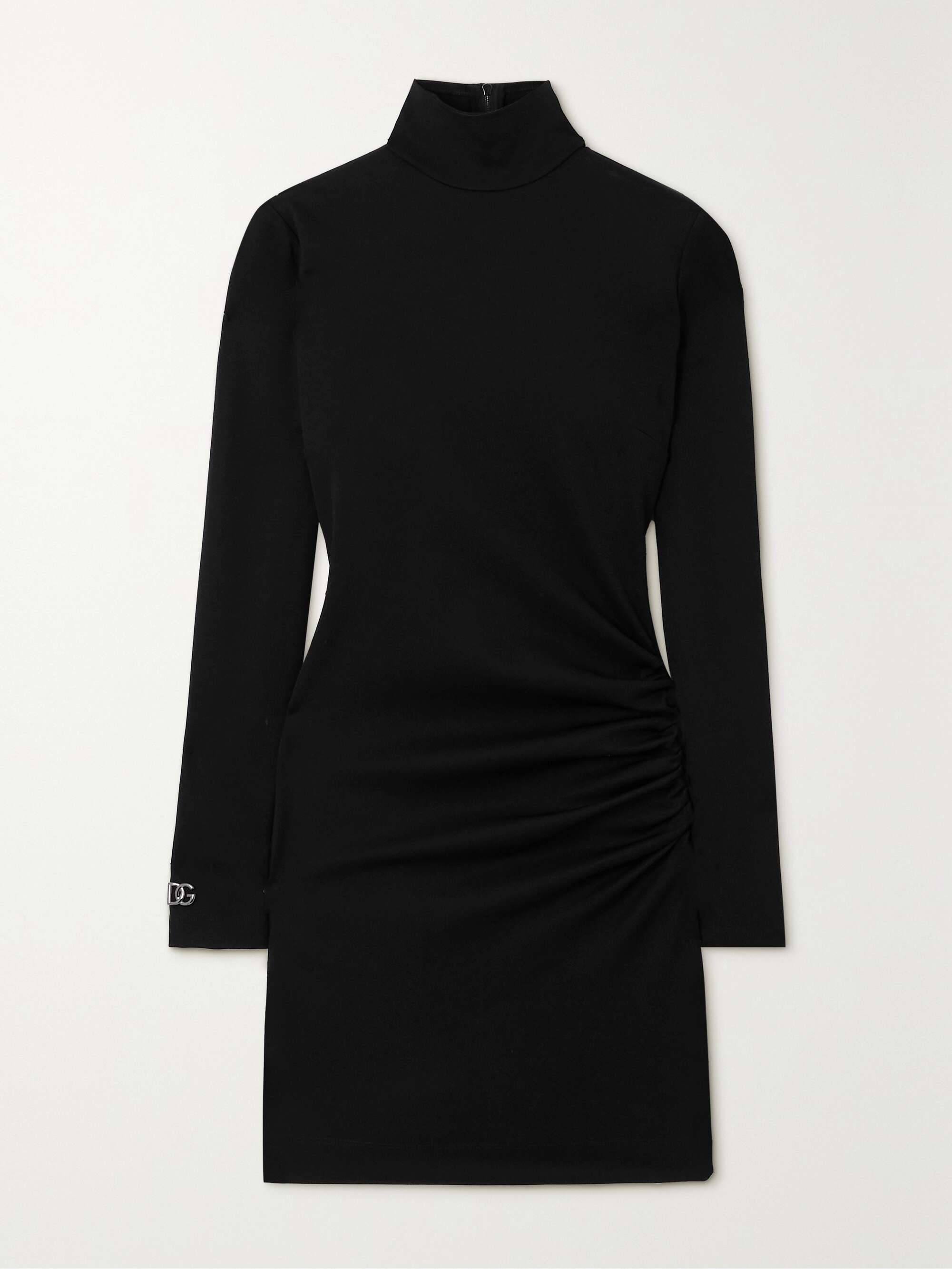 Ruched stretch-jersey turtleneck mini dress view