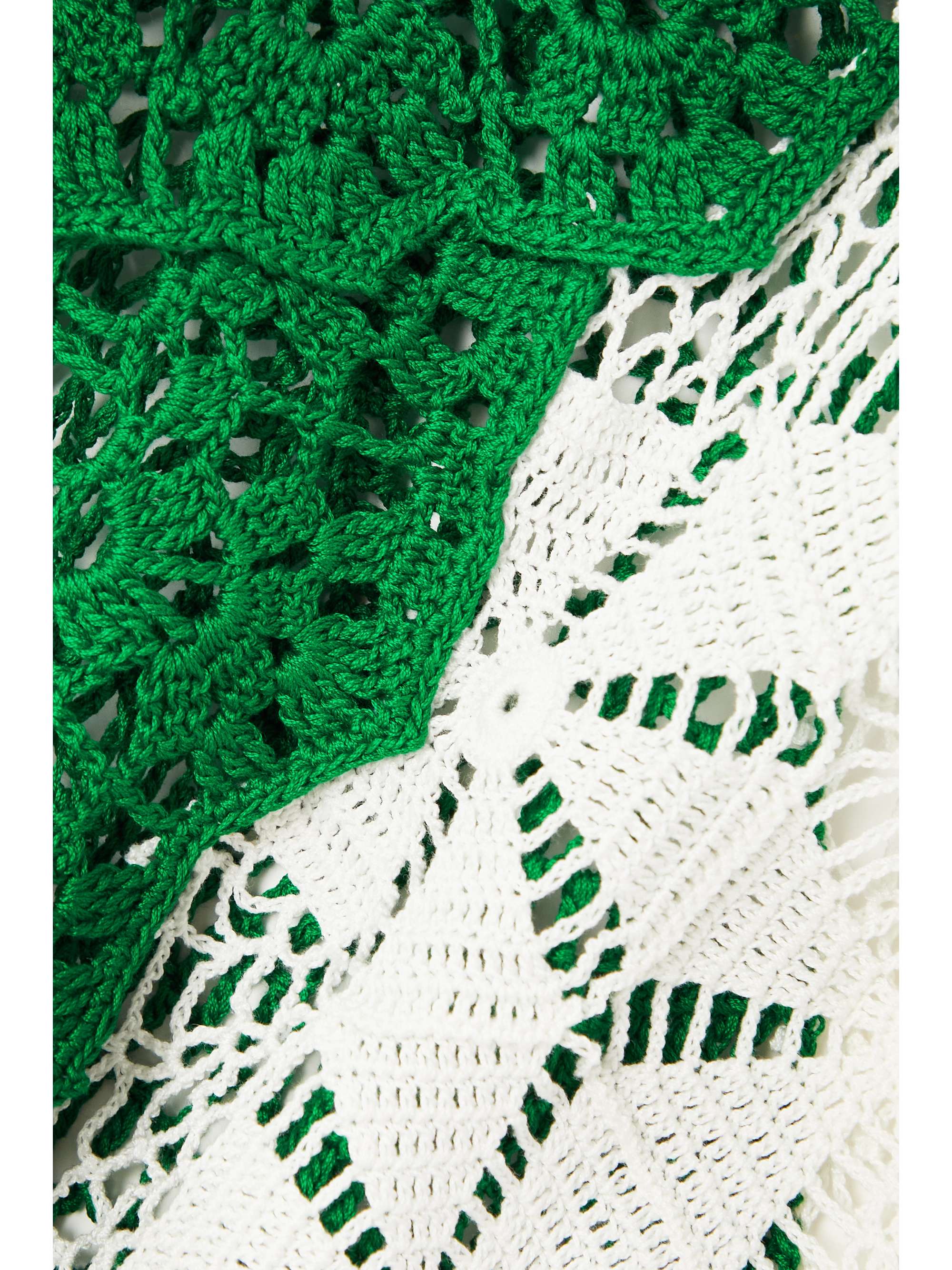 Christa asymmetric two-tone crocheted cotton top view