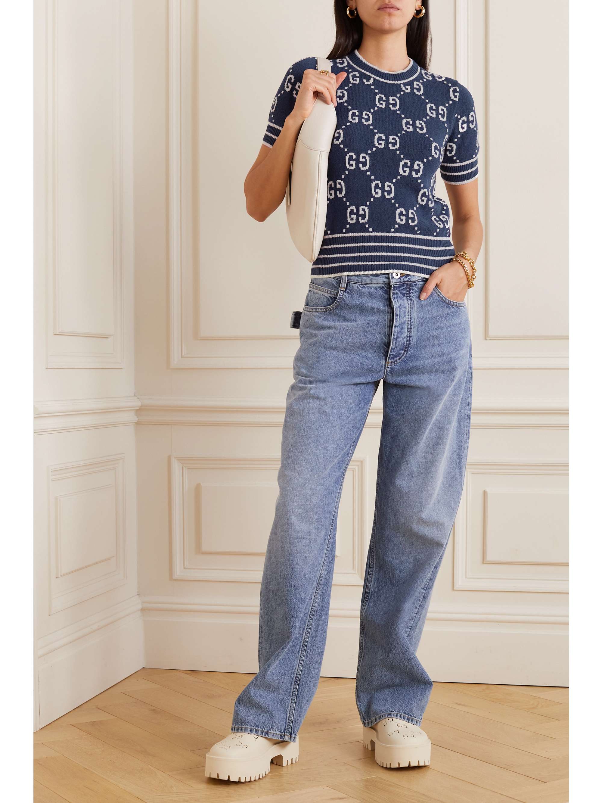 Jacquard-knit cotton sweater view
