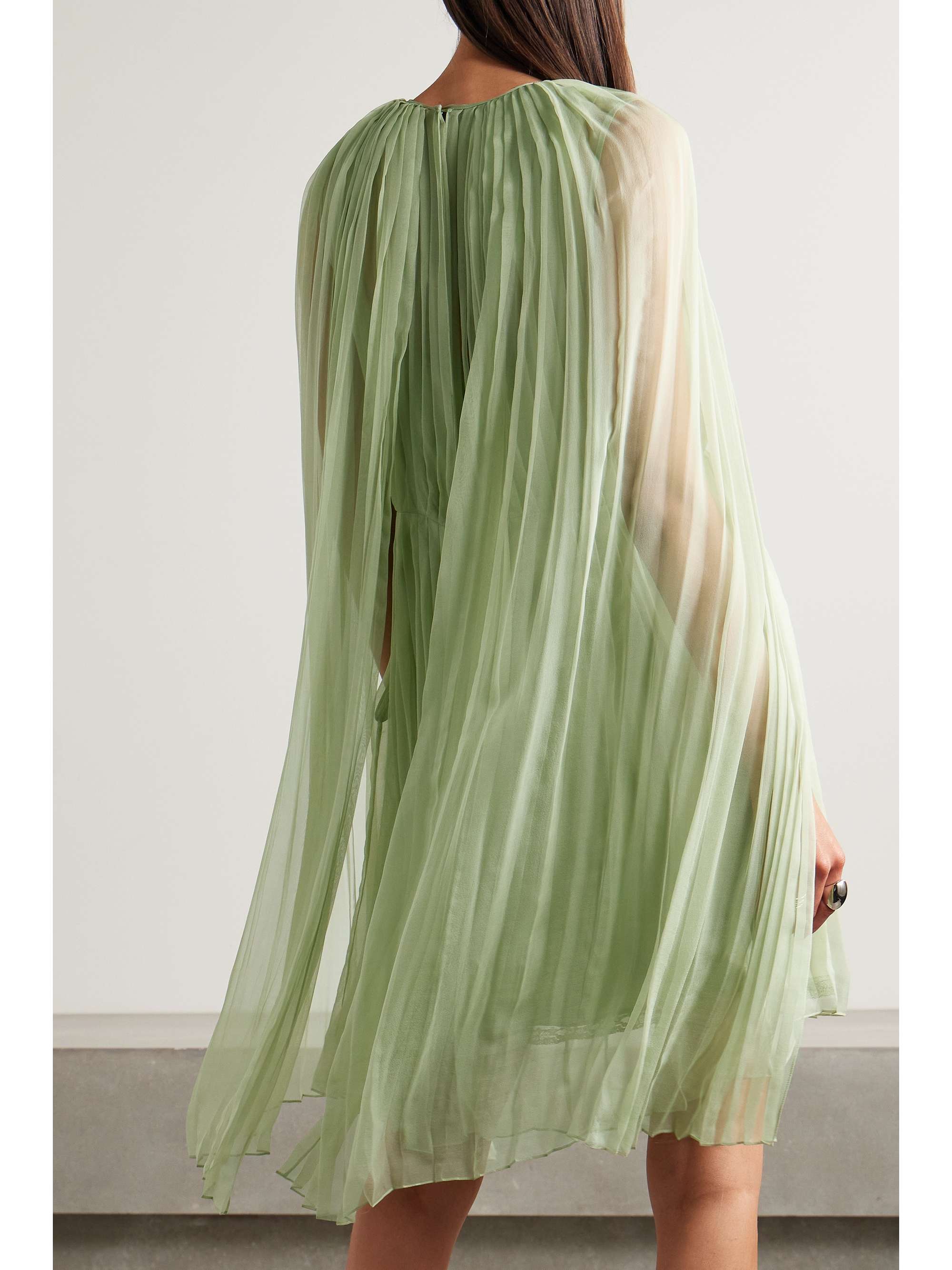 Cape-effect pleated chiffon mini dress view