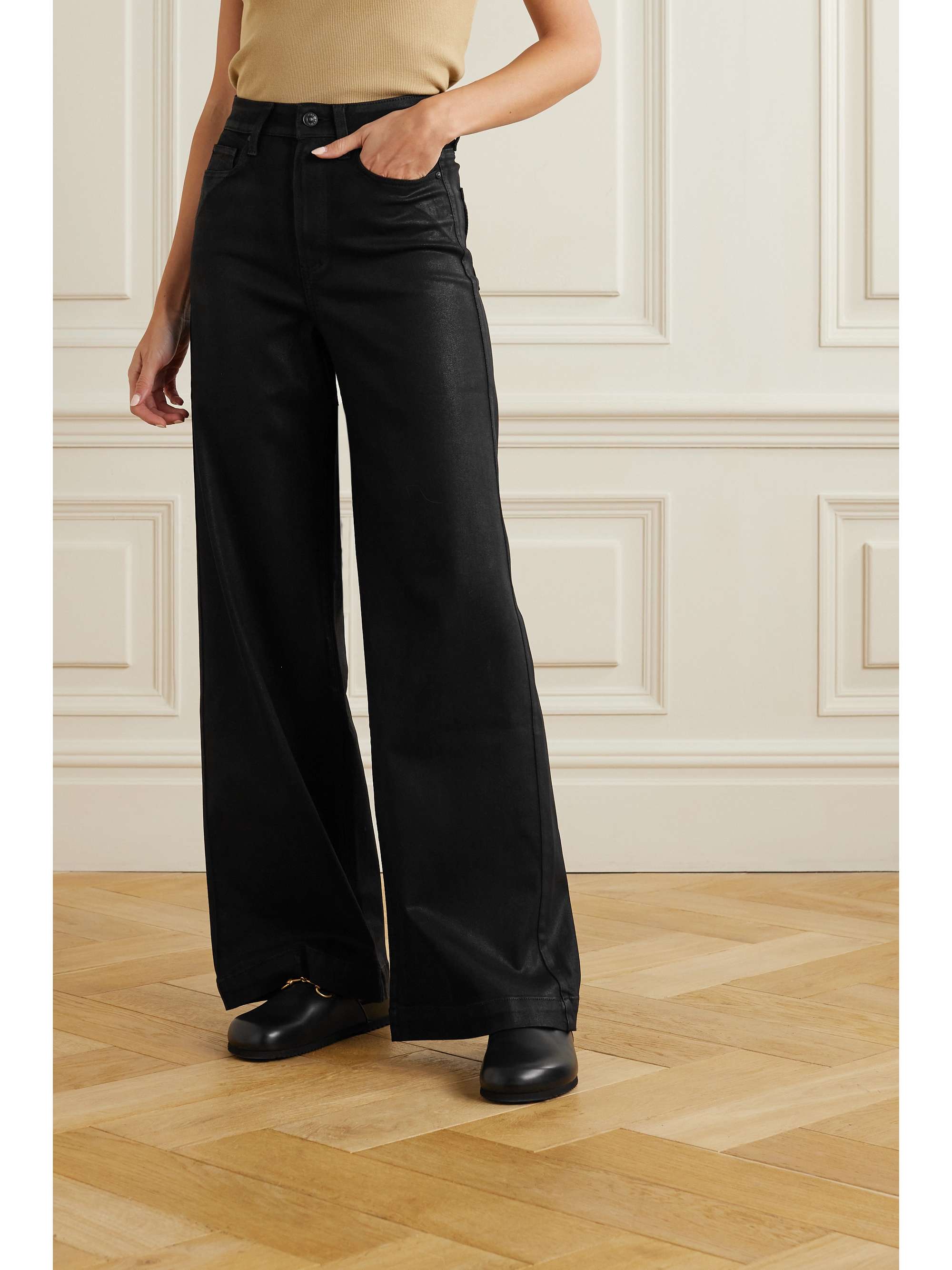 Harper high-rise coated wide-leg jeans view