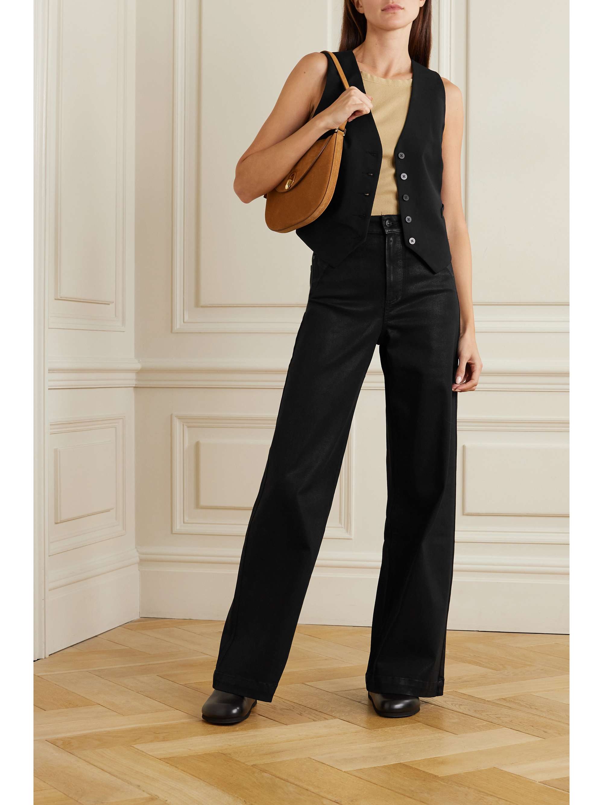 Harper high-rise coated wide-leg jeans view